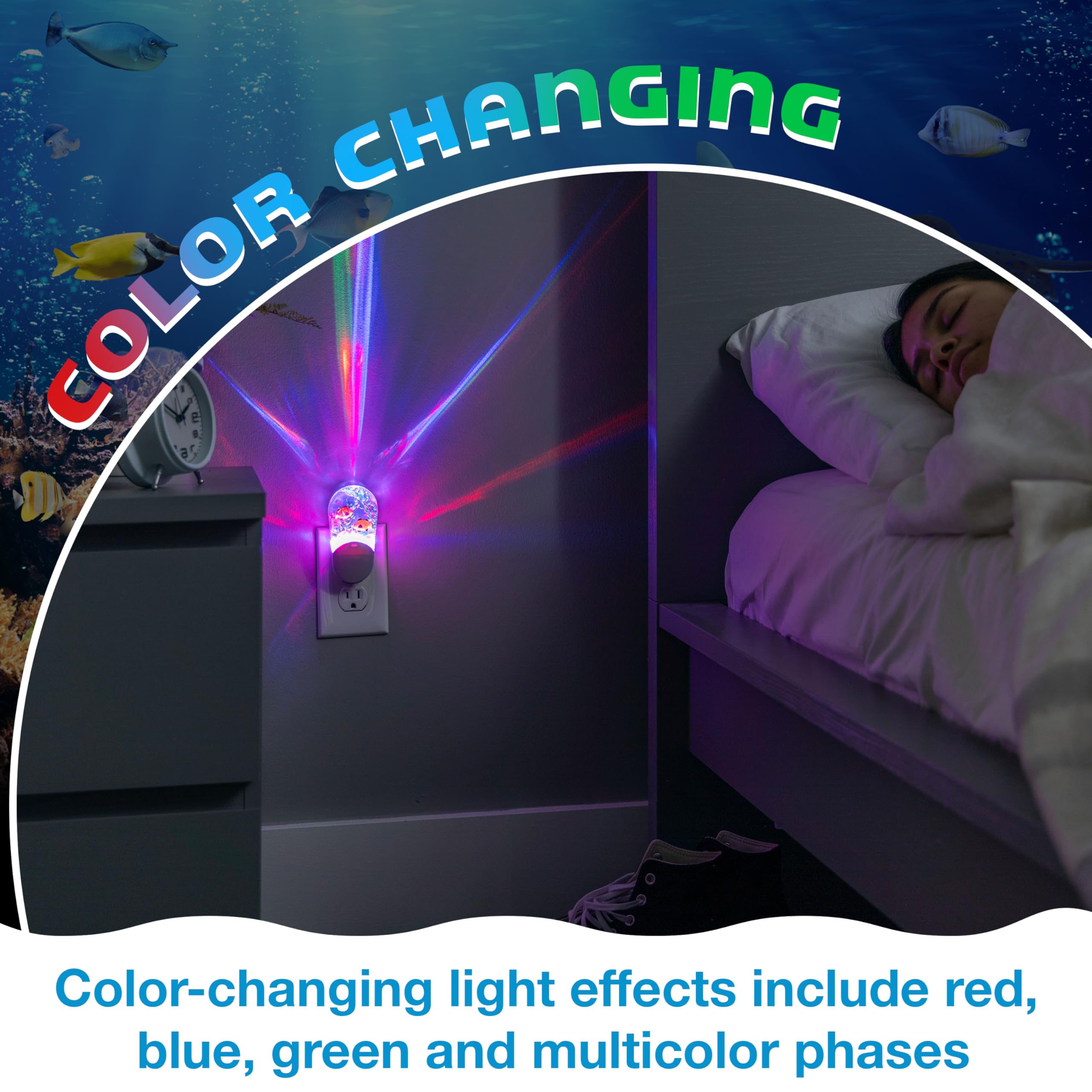 Lights By Night Tropical Aqualites Led Night, Plug-In, Color Changing, Light Sensing, Auto On/Off, For Kids, Under The Sea, Fish