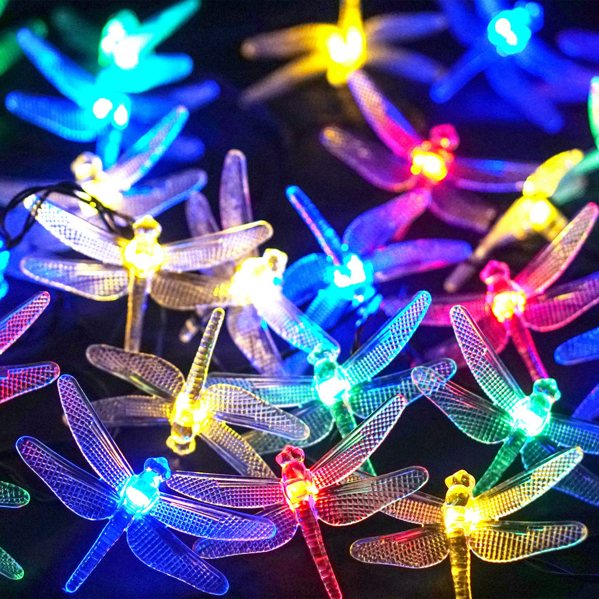 SmilingTown Solar Dragonfly String Light 30LED 21ft Multicolor Waterpr ...