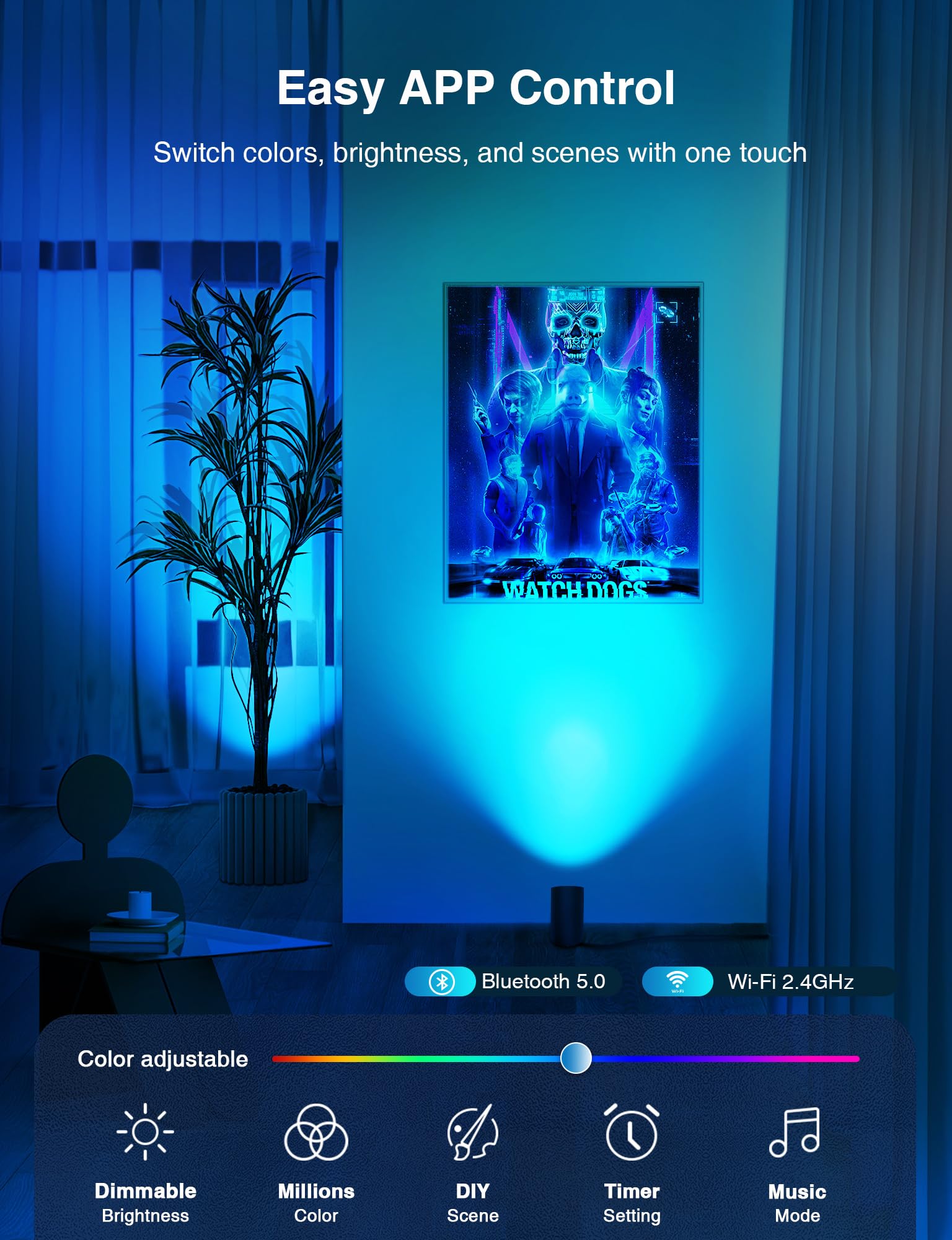 Sunvie Smart Floor Can Light 5W Rgbw Color Changing Up Lights Indoor Spotlight With Timer 2700K-6500K Uplighting Indoor Dimmable