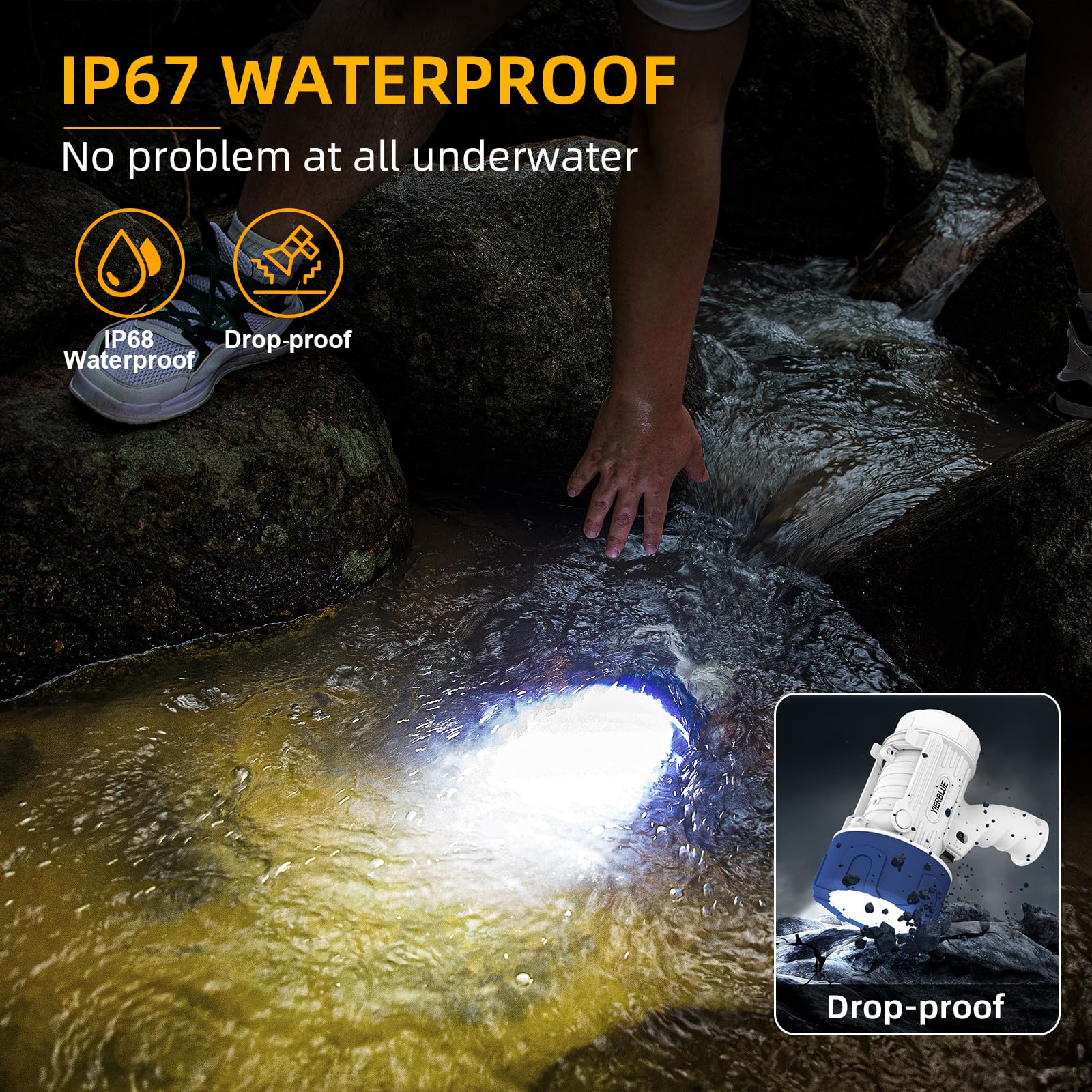 Yierblue Rechargeable Spotlight Floodlight Combo 1000 000 Lumen Led  Ip67 Waterproof Spot Light Cob Flood Light  Impact Resistant Handheld Spotlight With Foldable Stand And Detachable Red Len