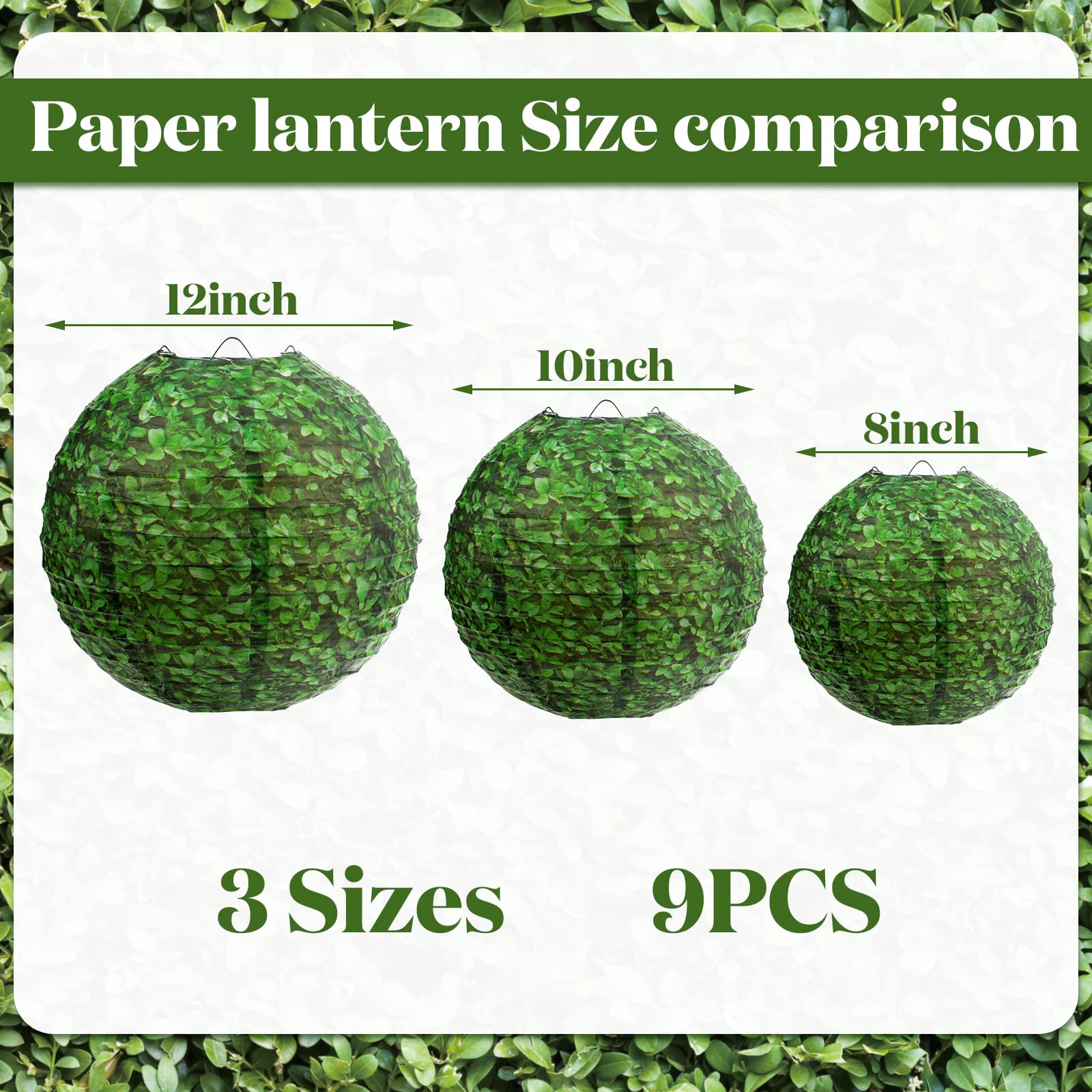 ROCEEI Green Paper Lanterns - 9 Pcs Back to School Decorations, 8-12 Inches, Round Hanging Party Supplies