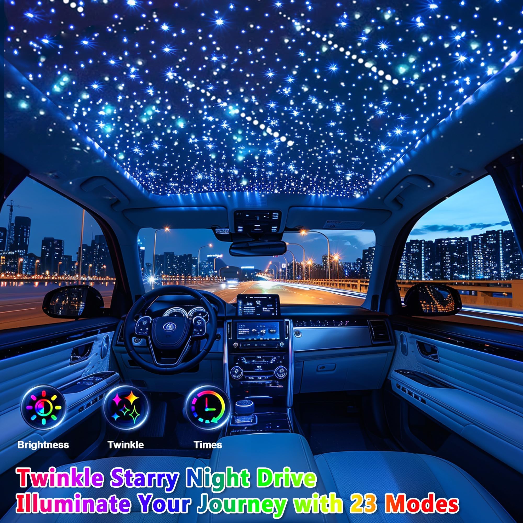 Starlight Headliner Kit 1300Pc 32W Twinkle & Meteor 2-In-1 Star Lights For Car Truck Starlights (1300Pcs*0.75Mm*13.5Ft) Rgbw Fib