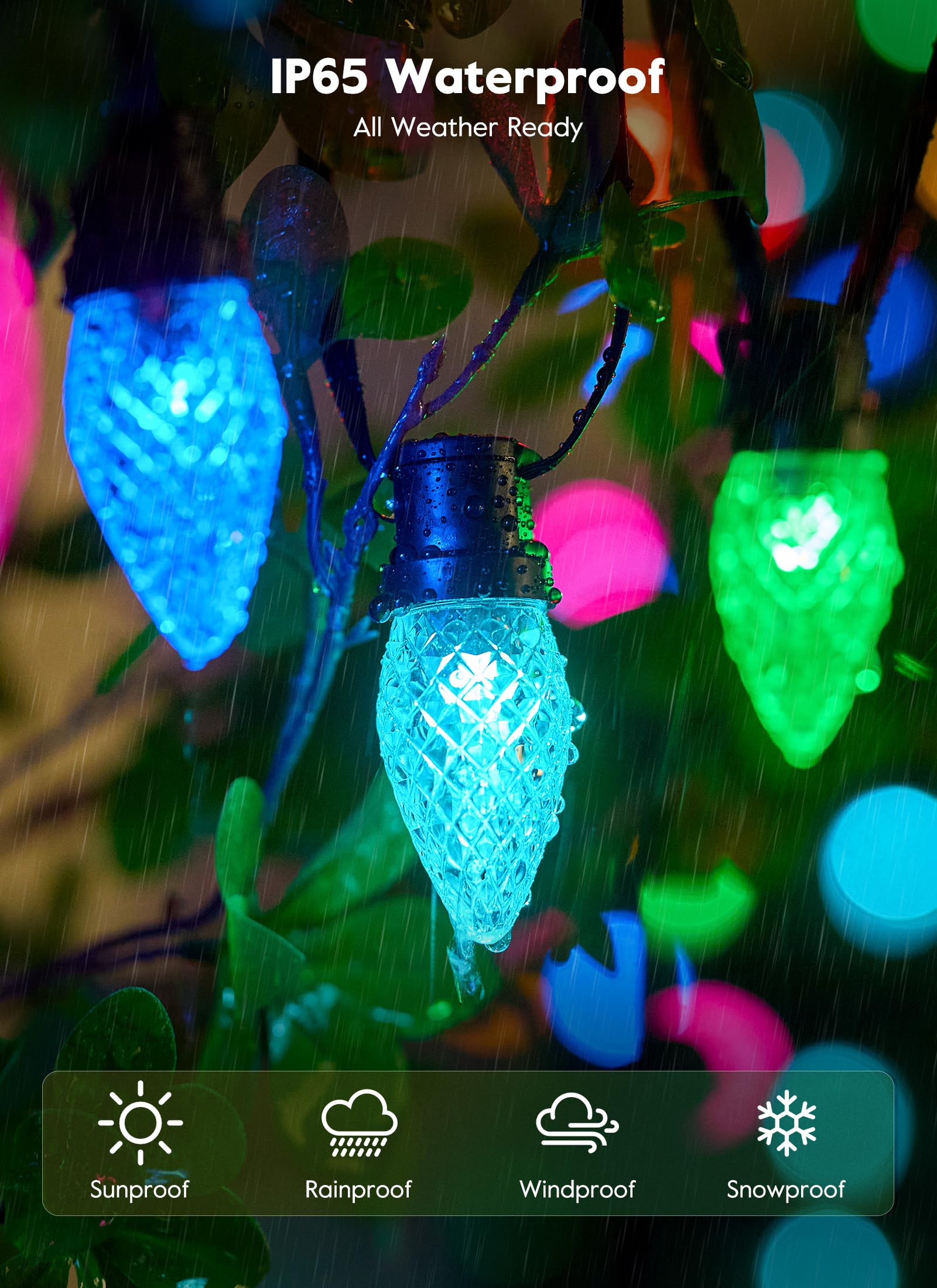 Brightown Smart C9 Christmas Lights Outdoor, 66Ft 100 LEDs RGB Fairy Lights with 108 Modes, App Remote Control, Music Sync, Wate