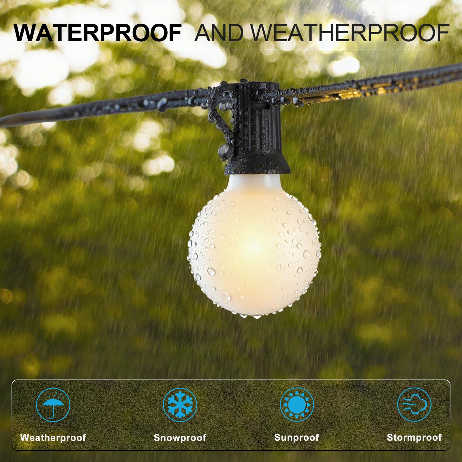 Lightdot 200FT Outdoor LED Bistro String Lights, Shatterproof G40 Bulbs, 2200K Dimmable, Waterproof, White, Model LSTM-ST38-N