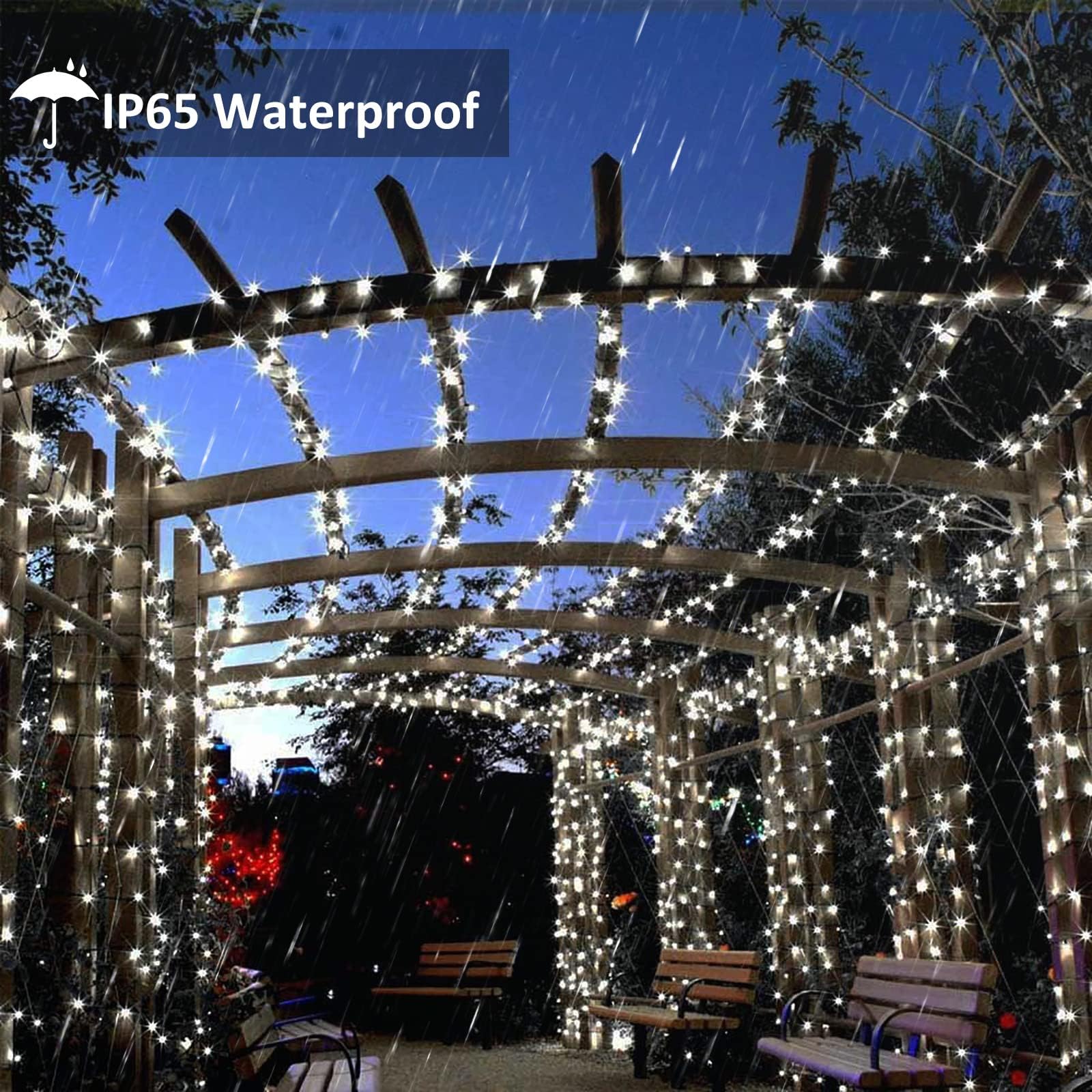 Toodour Solar String Lights, 72ft 200 LED, 8 Modes, Waterproof, White, Model DSL-100-200, Outdoor Christmas Decorations