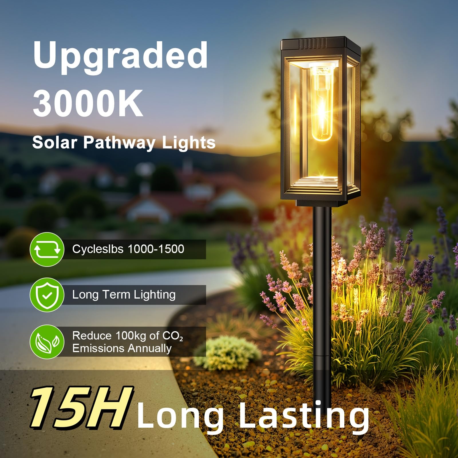 WdtPro Solar Pathway Lights - 6 Pack Waterproof, Auto On/Off, 15+ Hours Runtime, Warm White, Model TPL061 for Garden & Landscape
