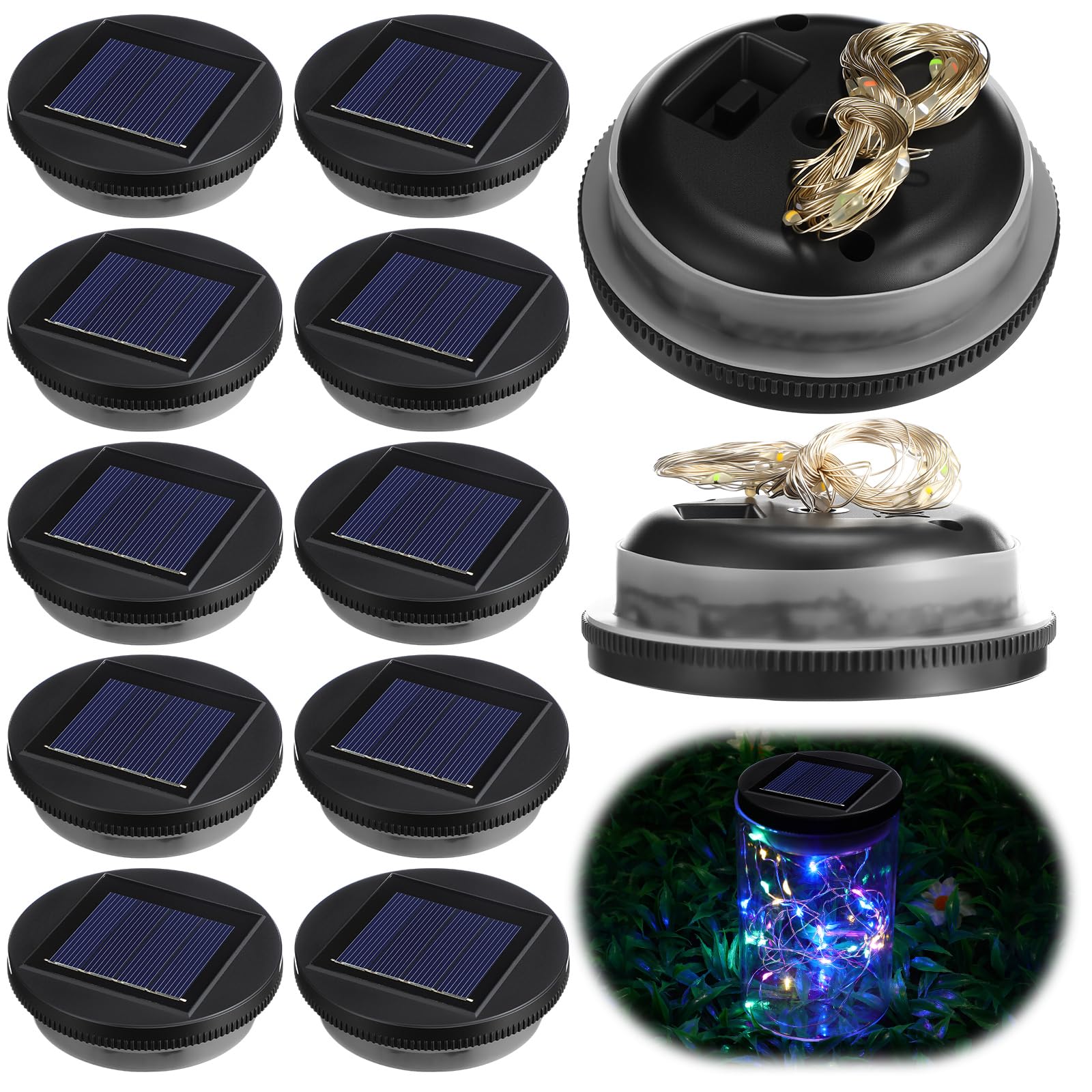 Retisee 12 Pack 3.15 Inch Colorful Solar Replacement Tops with 30 LEDs, Waterproof Silicone Lid, Fairy String Lights for Outdoor
