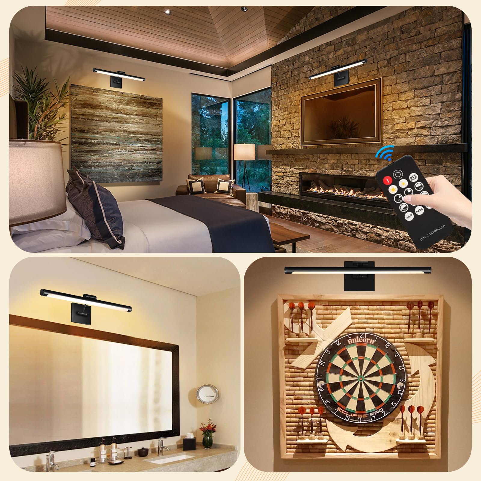 NEWREACH 16.53'' Plug in Picture Light with 2 Remote Control, 12W Dimmmable LED Art Light with 10FT Cord, CRI95+ 3000K Modern Pa
