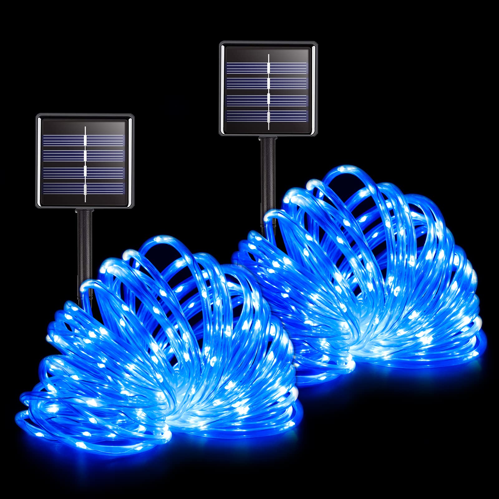 Potive 200 Led Blue Solar Rope Lights, Waterproof Outdoor Decor With 8 Modes, 66Ft (2 Pack)