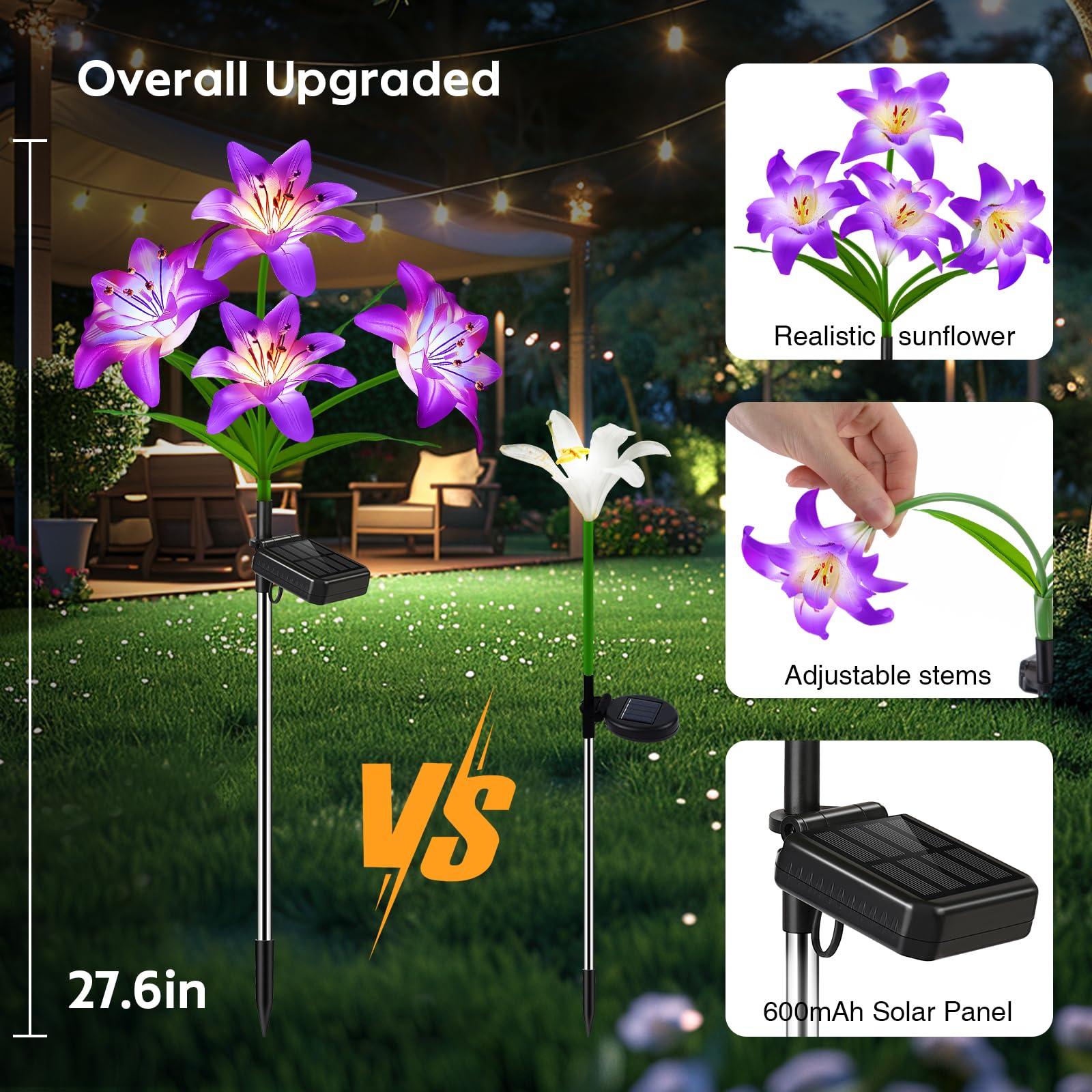 Solar Garden Lights, 4 Pack Solar Lights Outdoor Waterproof With Lily Solar Flowers, Solar Lights For Outside Garden Decor, Outd