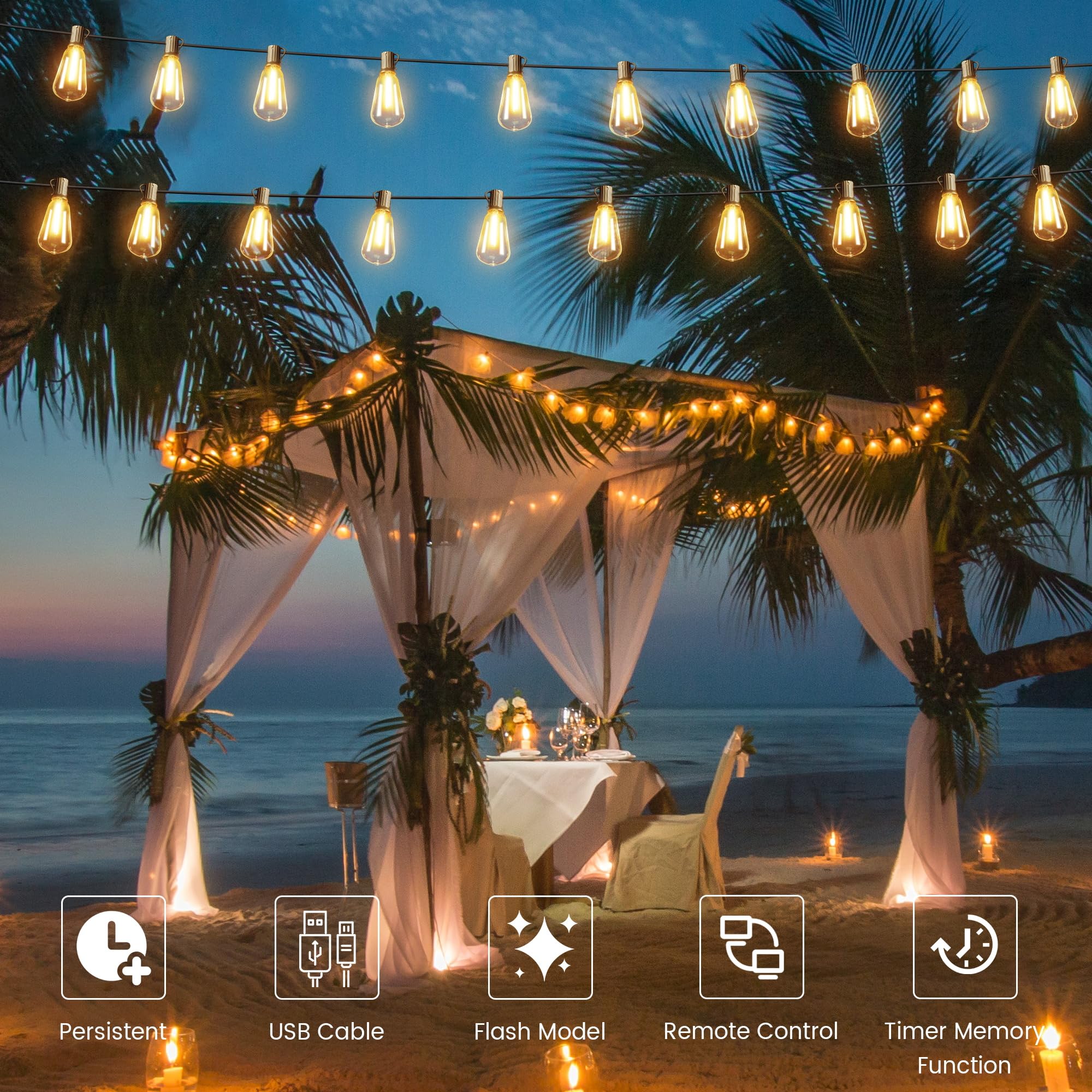 OHLUX Solar Globe String Lights, 35FT Waterproof LED Patio Lights, 17 Bulbs, Dimmable, 2200K Warm White