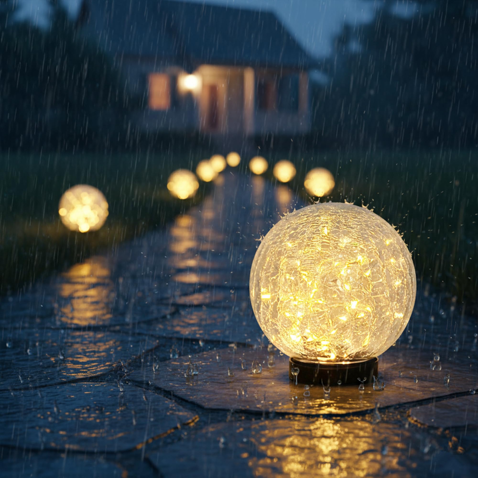 HOTEAGLE Solar Globe Lights Outdoor Waterproof-Large 2-Pack Solar Balls Lights for Outside Garden-Cracked Glass Ball Solar Light