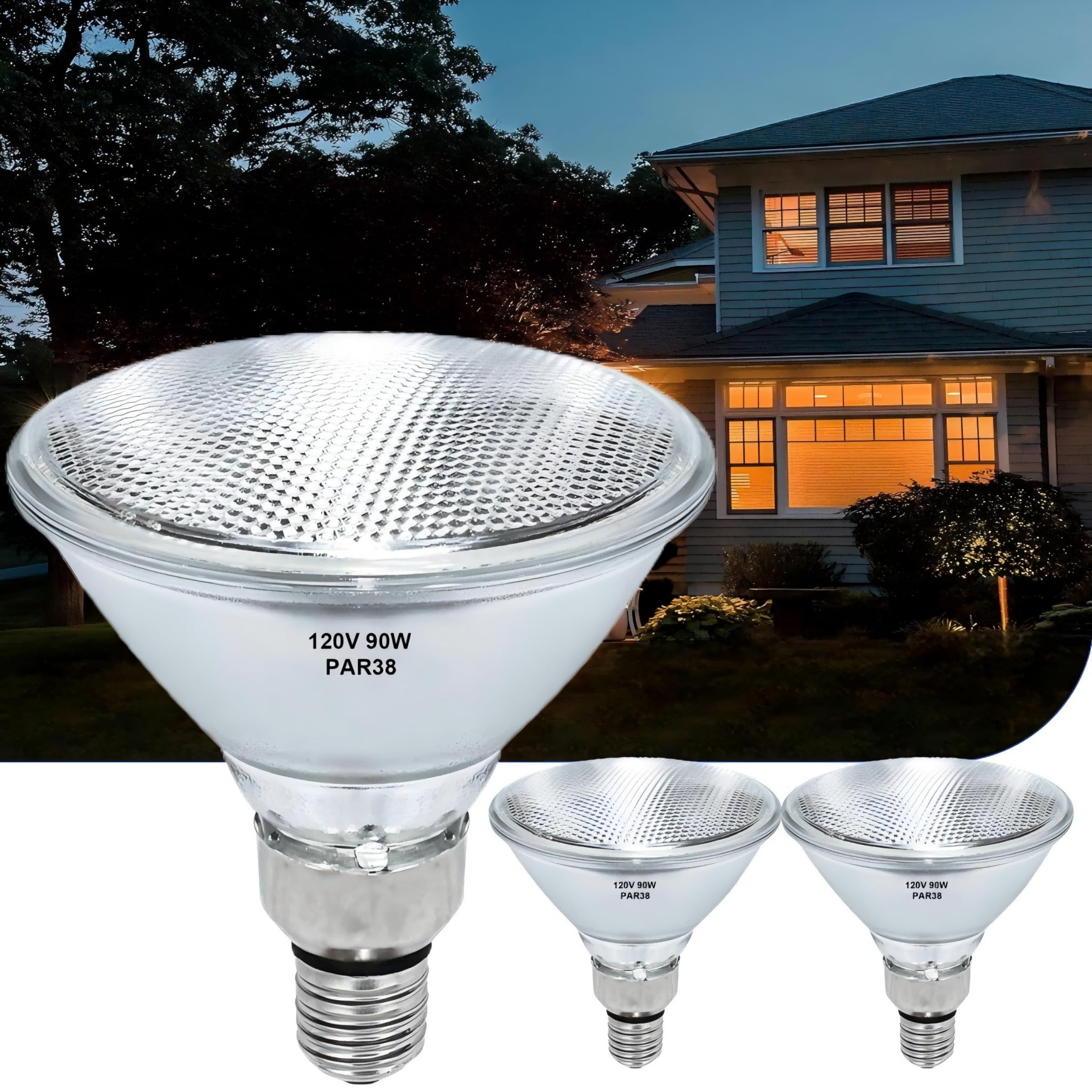Lachesan Par38 Halogen Flood Light Bulbs 2 Pcs, 90W Equivalent, 120V, E26 Base, 2700K Warm White Light For Indoor And Outdoor