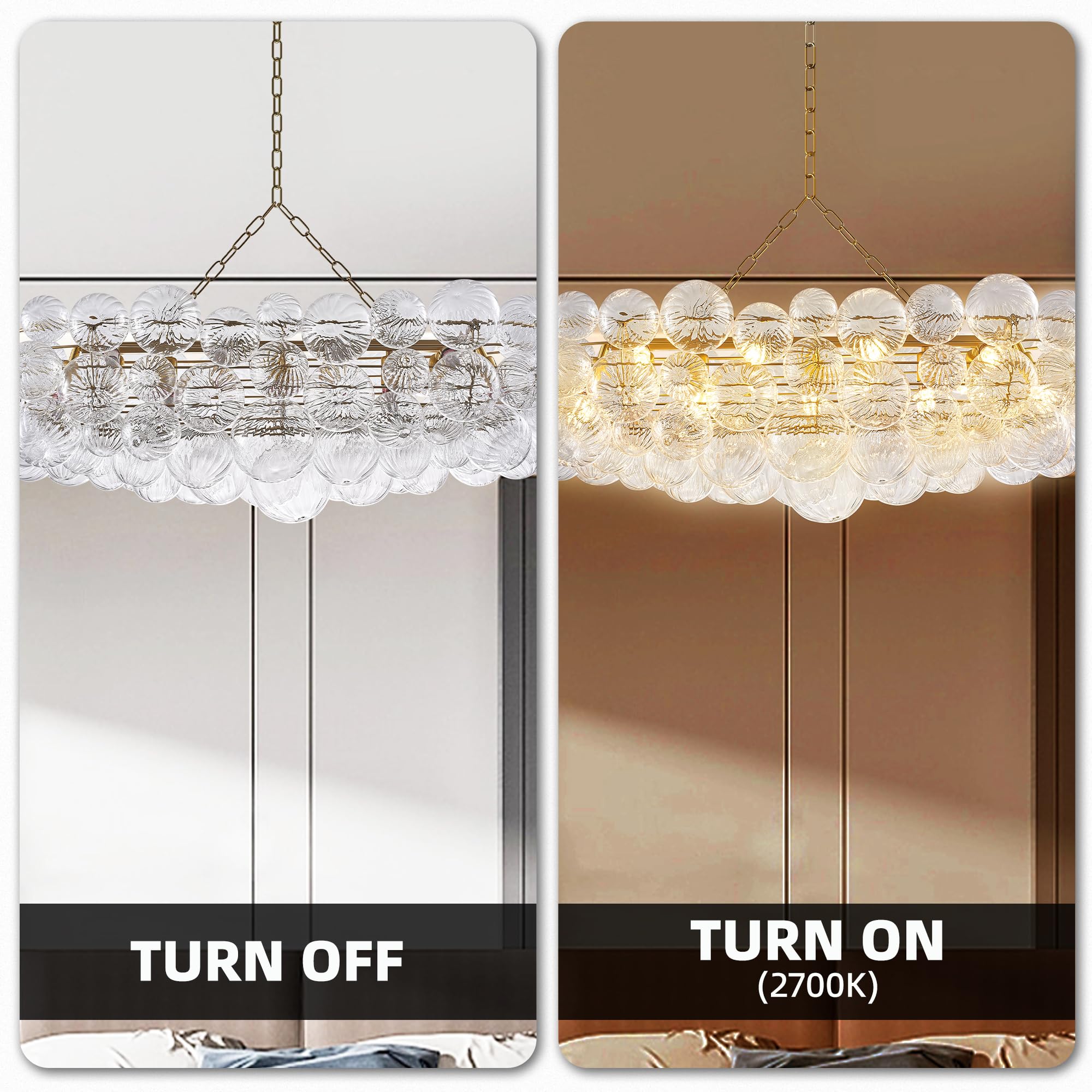 Nordic Bubble Ball Swirled Glass Long Chandelier Over Dining Table