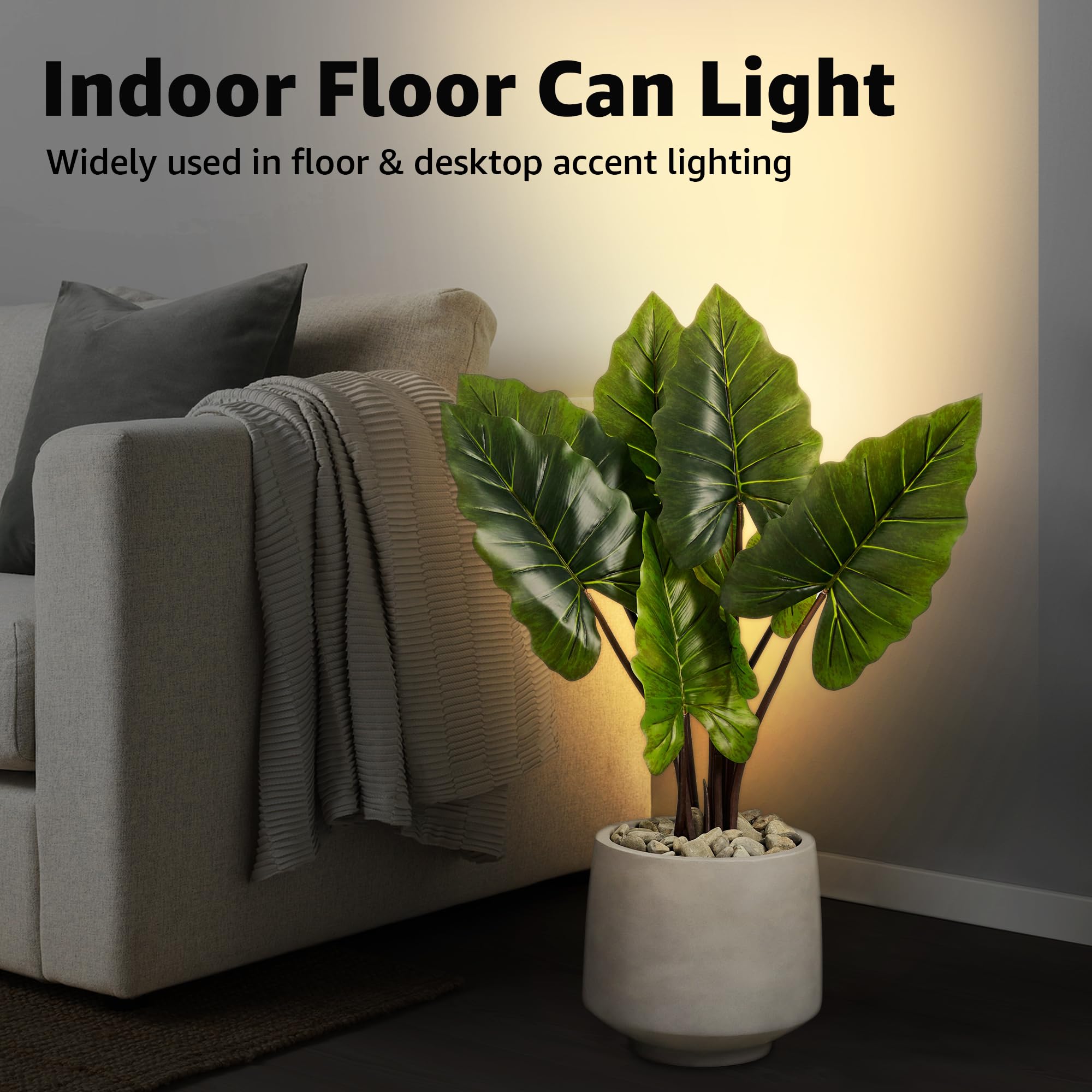 SUNVIE Up Lights Indoor Floor Can Light, 5W GU10 Bulbs, Black, 5.9 FT Cord, Model FCL01B04
