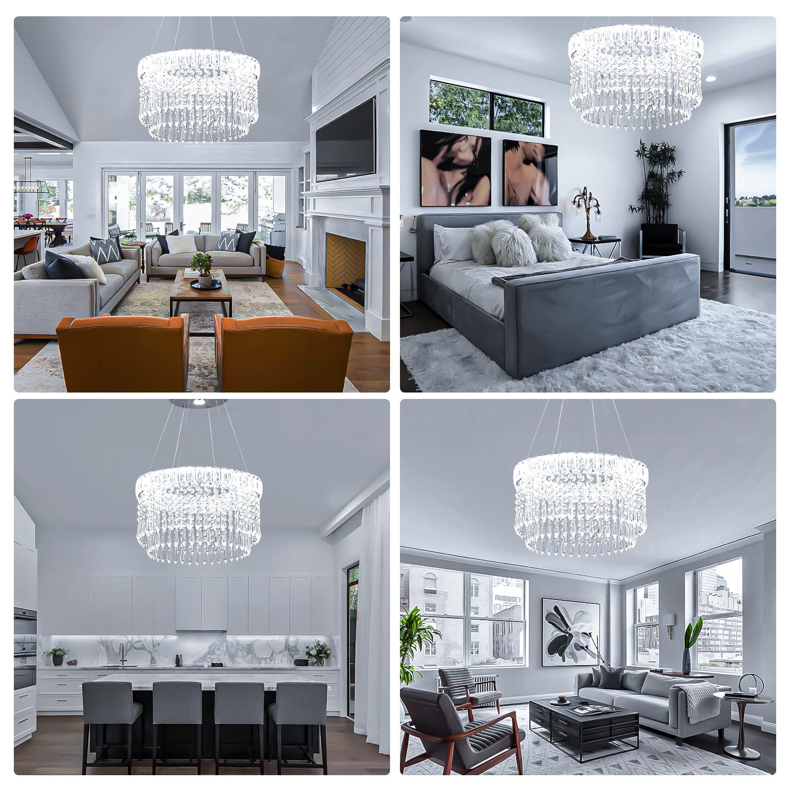 Cainjiazh Modern Crystal Chandelier Light Fixtures stylish Chandeliers Pendant Light Fixtures 16  Round Flush Mount Chandeliers Ceiling Lighting For Living Room Dining Room Bedroom White