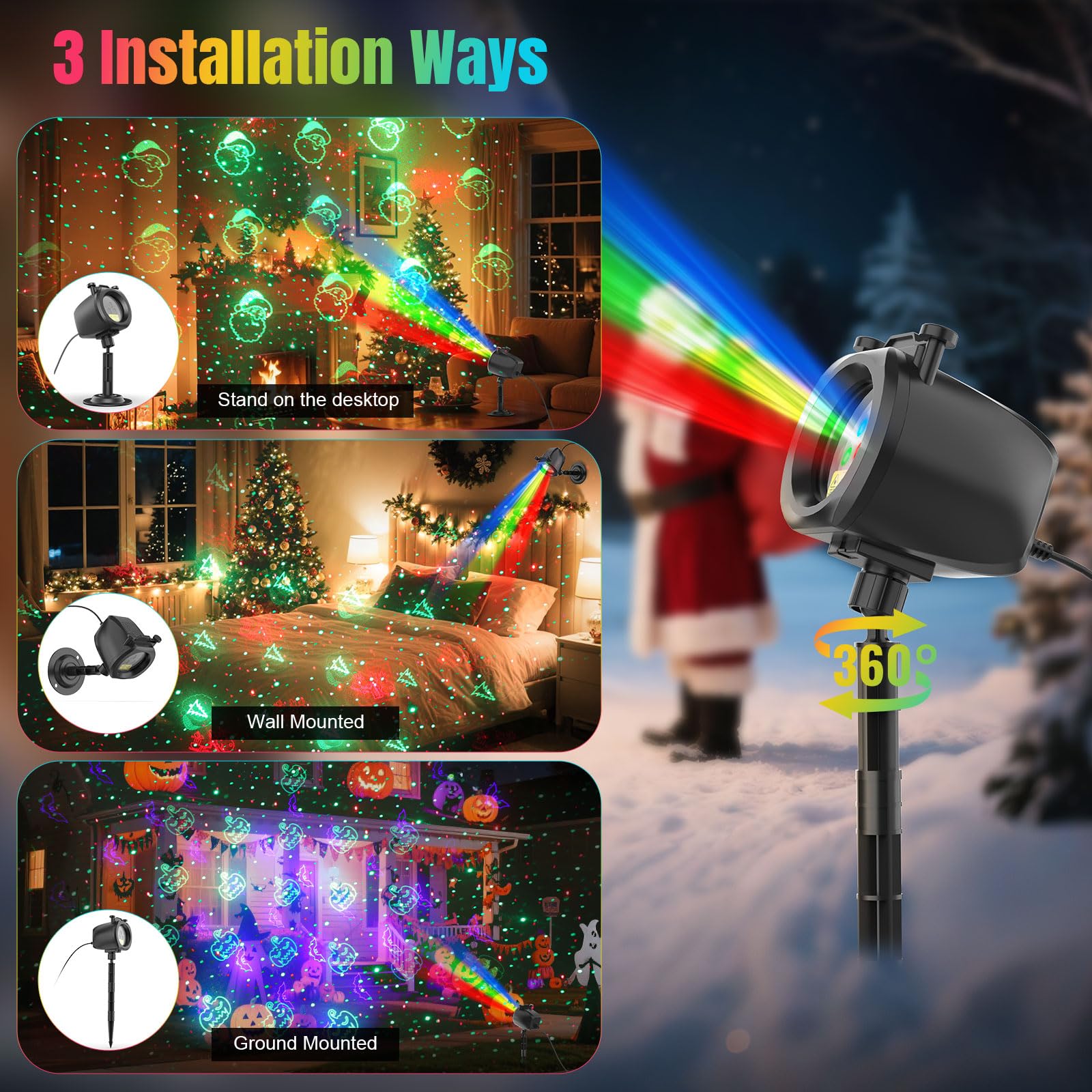 Qardoz Christmas Laser Lights Projector - 4 Dynamic Slides, 2-in-1 RGB, Remote & Timer, Ideal for Holiday Decor