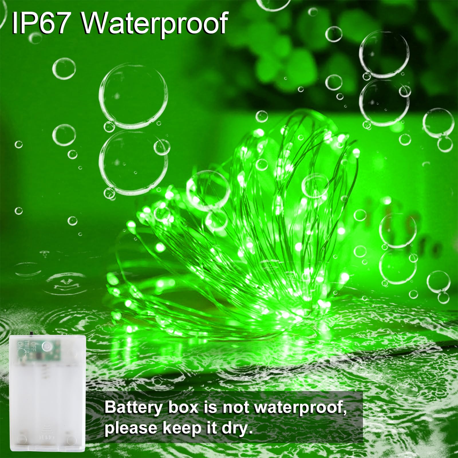 St Patricks Day Decorations Green Fairy String Lights, Battery Operated With Timer, 2 Pack 33Ft 100 Led Mini Battery Powered Christmas Twinkle Lights, Mason Jar Waterproof Firefly Lights Diy Party