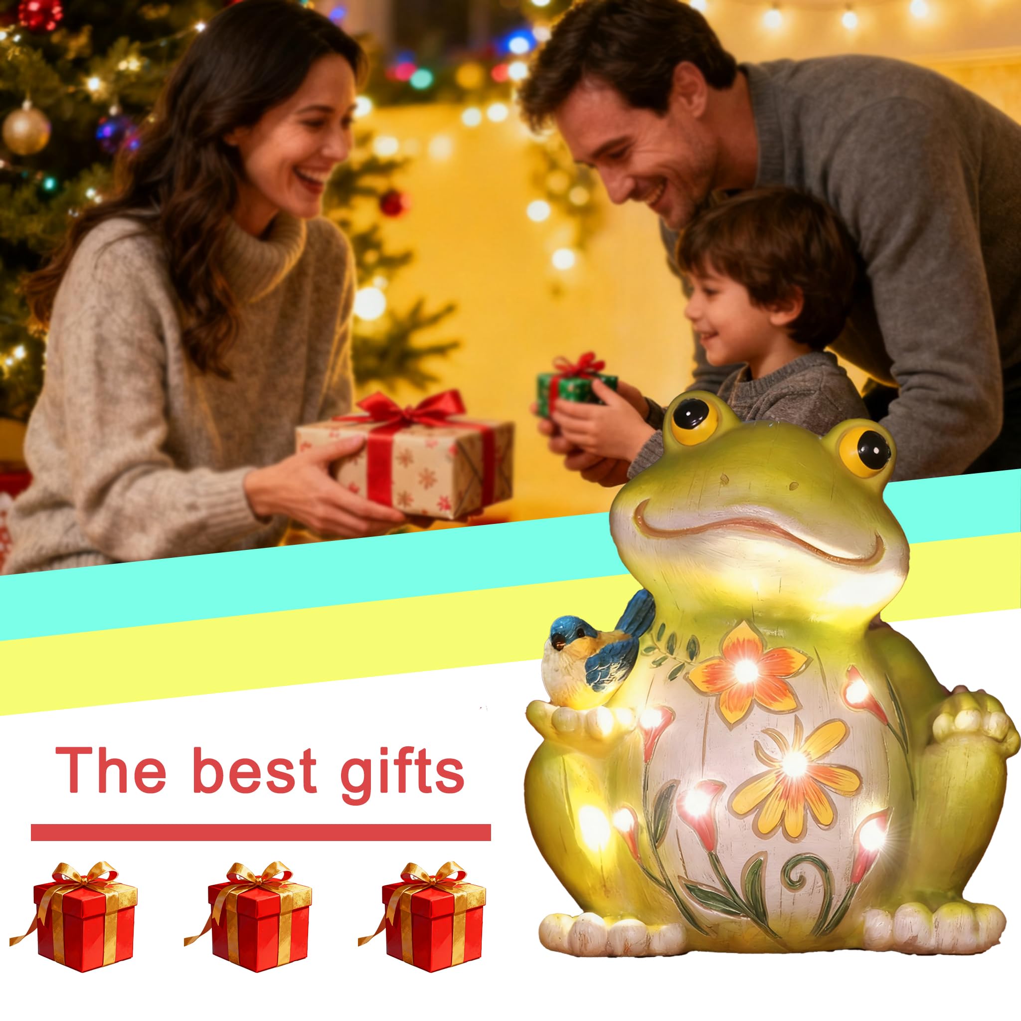 Ivcoole Outdoor Frog Sculpture - Solar Resin Garden Statue, Medium Large, Yellow, Perfect For Home, Patio, Lawn, And Porch Decor