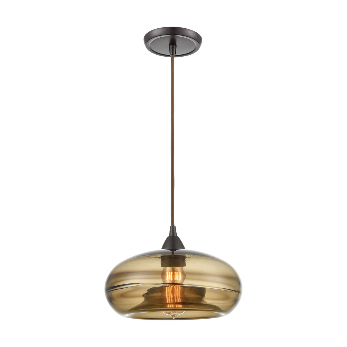 Hazelton 1-Light Mini Pendant in Oil Rubbed Bronze with Earth Brown Fused Glass