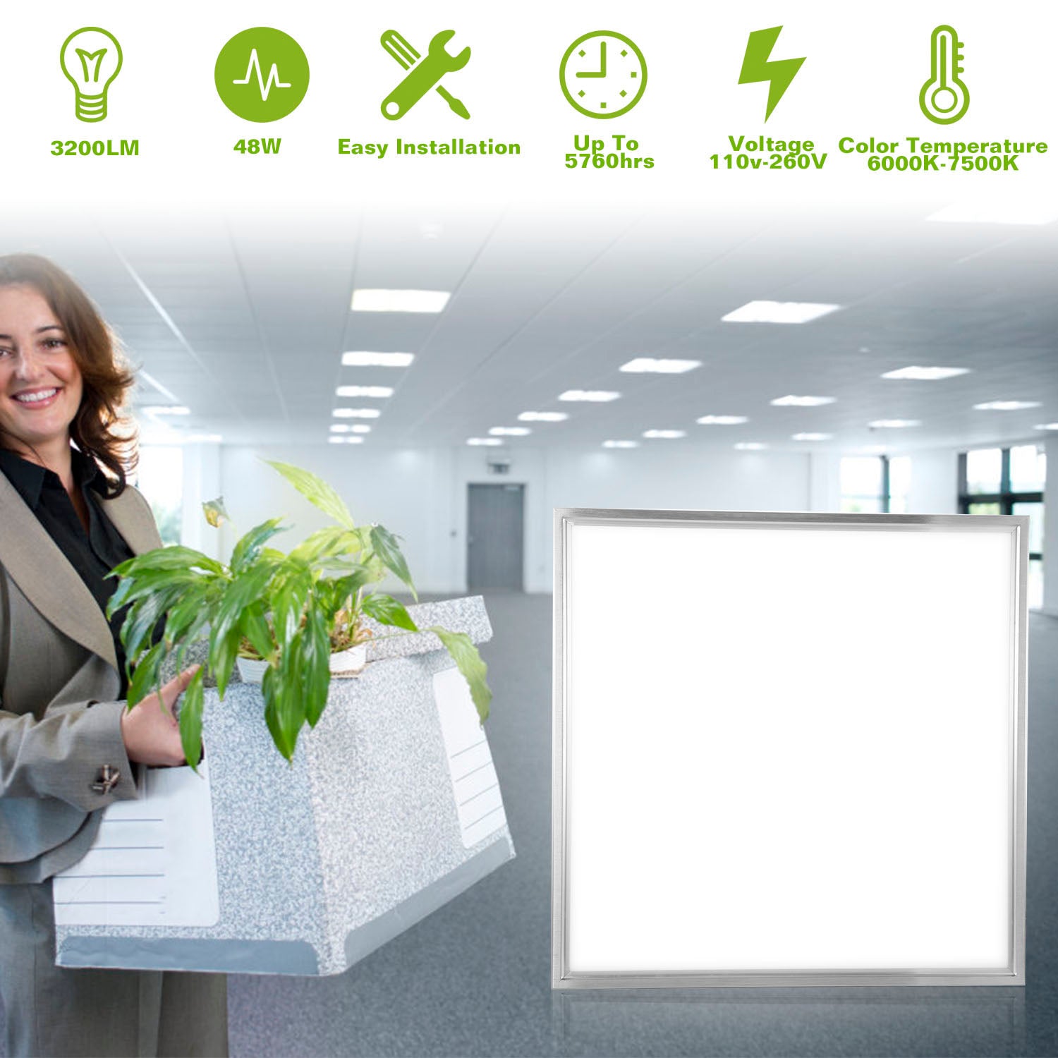 Kocaso 48W Led Panel Light, 3200Lm, 7500K, 22Ft Ceiling Lighting,