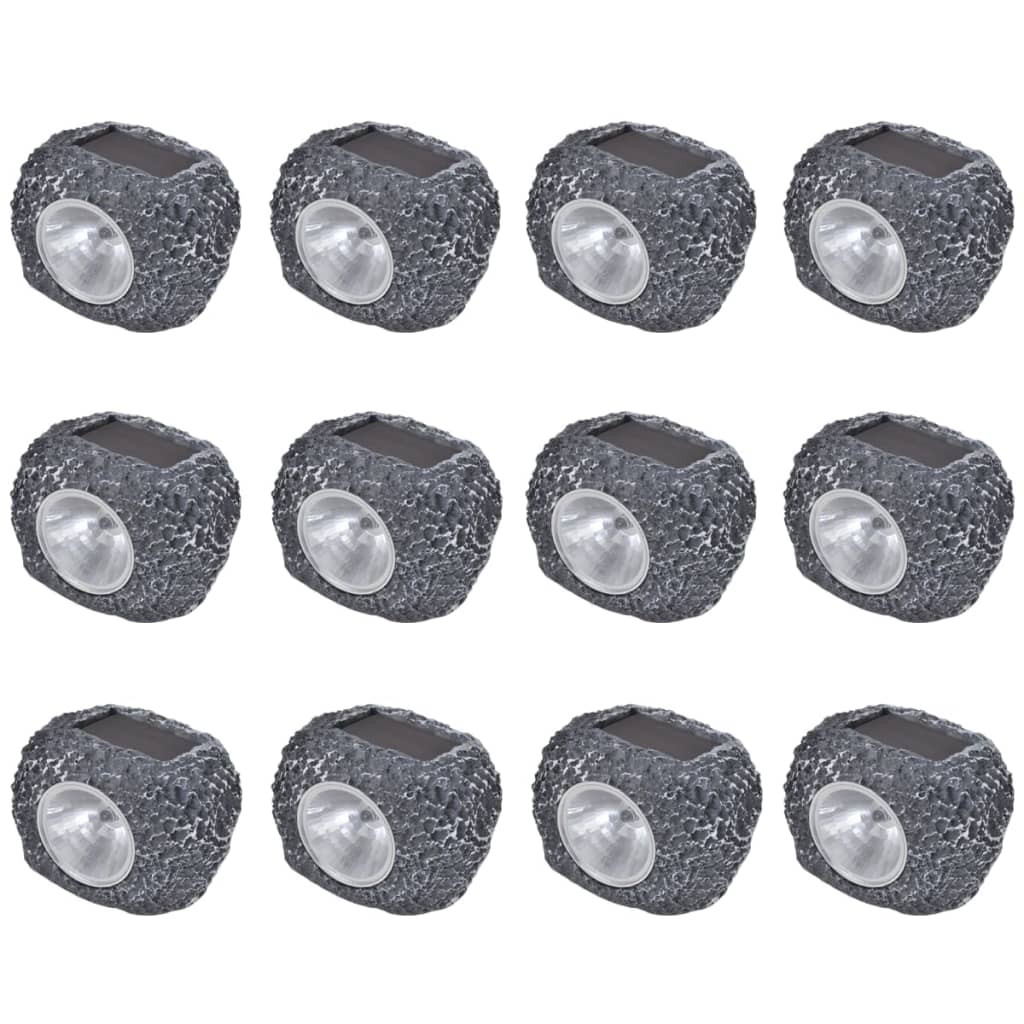 vidaXL Outdoor Solar Powered LED Spotlight Stone Shape 12 pcs