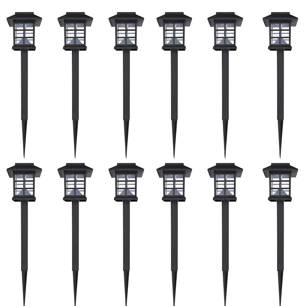 vidaXL Outdoor Solar Lamp LED Light Set 12 pcs with Spike 3.4 inchx3.4 inchx15 inch