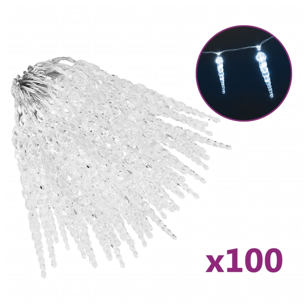 Vidaxl Cold White Acrylic Christmas Icicle Lights - 100Pc Indoor/Outdoor Energy-Saving Led Lights - Waterproof Decorative Lights With 8 Effects