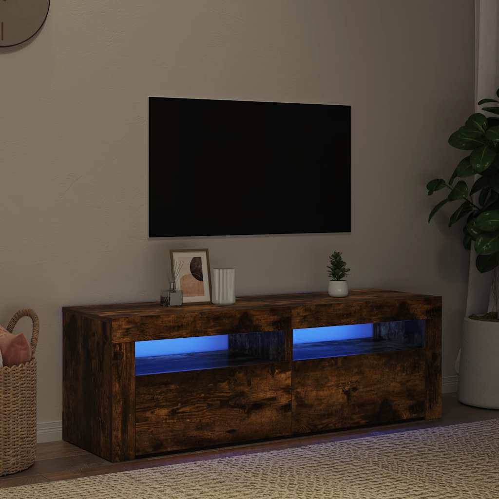 vidaXL TV Cabinet with LED Lights Smoked Oak 47.2''x13.8''x15.7''