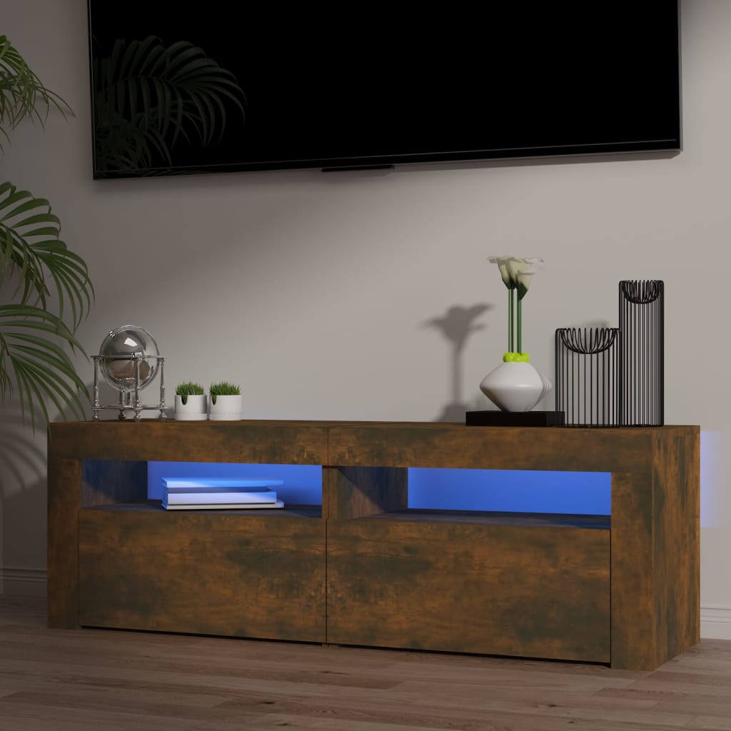 vidaXL TV Cabinet with LED Lights Smoked Oak 47.2''x13.8''x15.7''