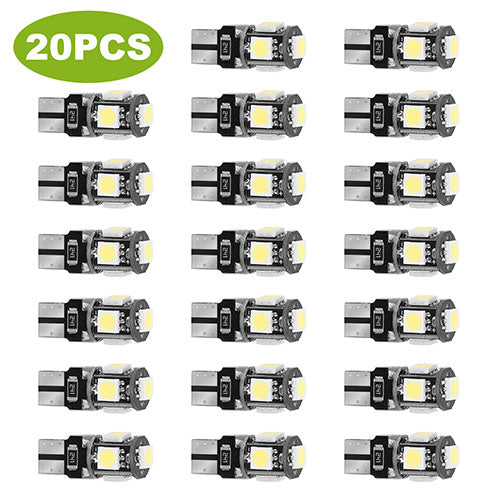 20Pcs T10 SMD5050 LED Light Bulbs 6000K Wedge Light Lamps Dome Map License Plate Car Interior Festoon Lights Kits