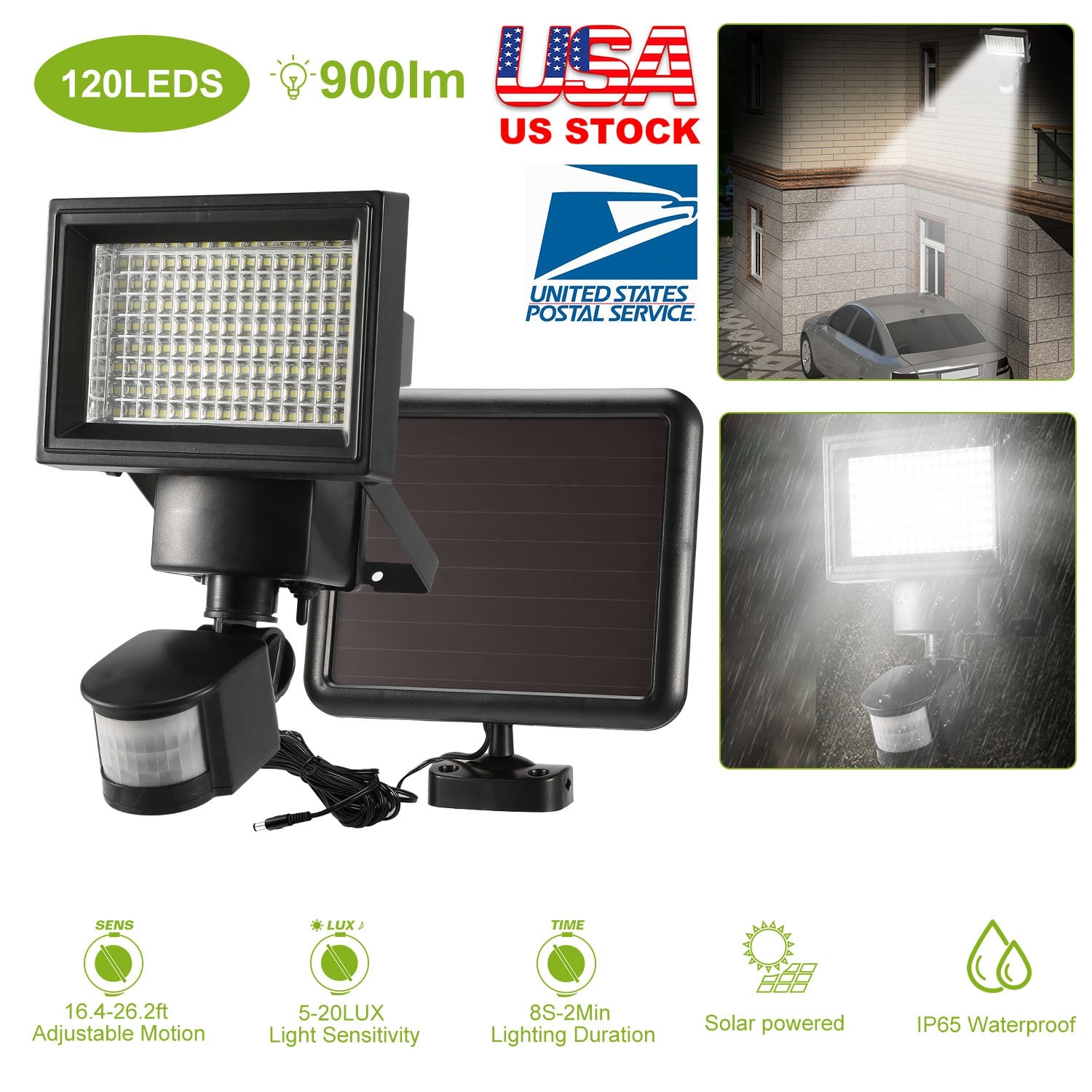 Kocaso Solar Wall Lights 120 Leds, Ip65 Waterproof Motion Sensor Lamps For Garage & Garden