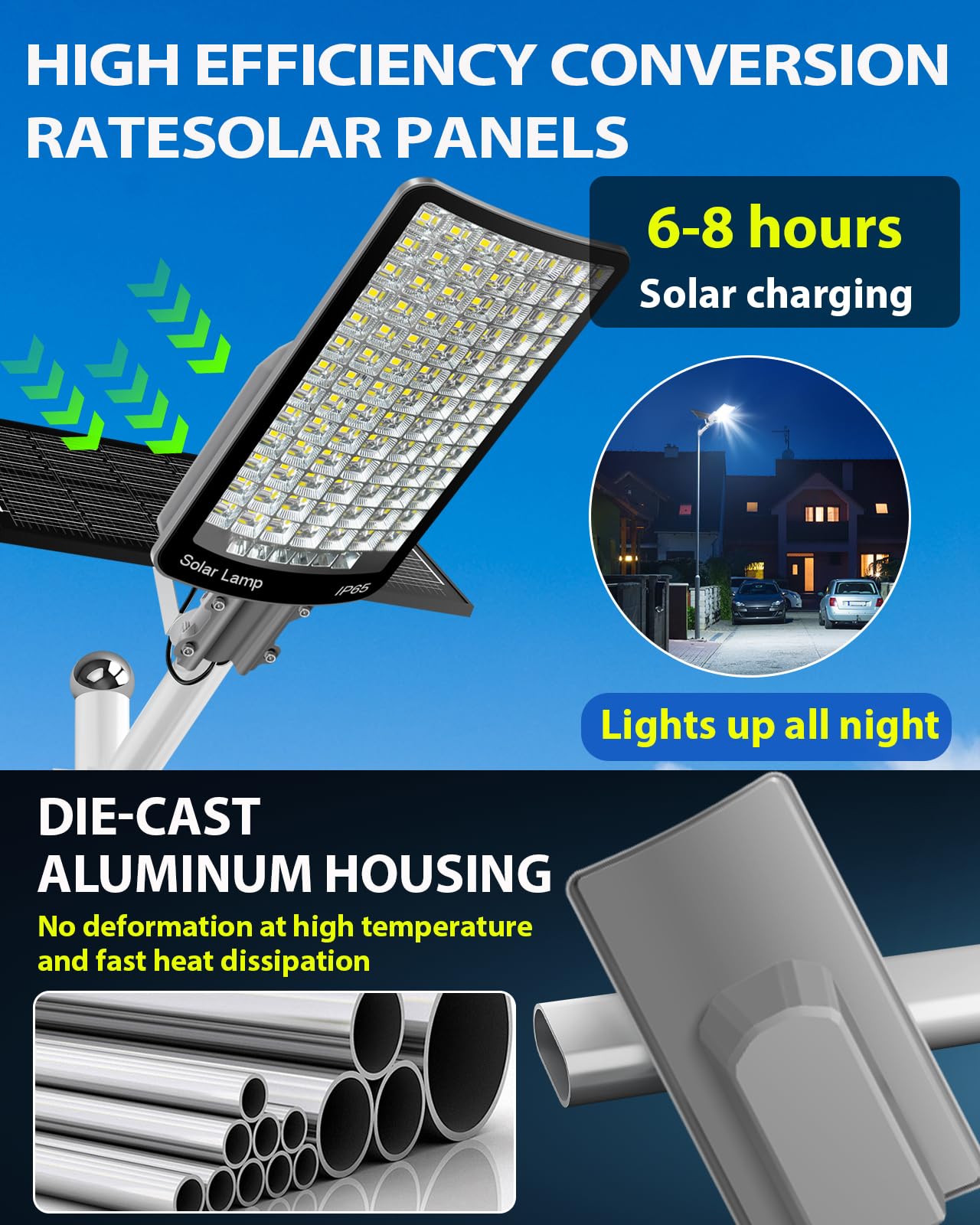9000W Solar Street Light Aluminum Outdoor, Solar Lights Outdoor Waterproof IP65, 190,000 Lumen Solar Flood Lights with Remote
