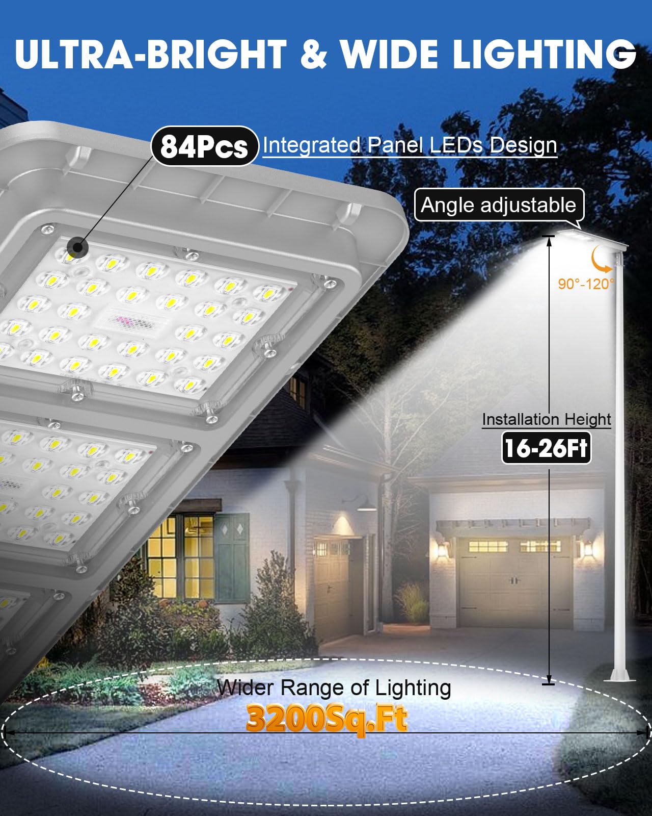 9000W Solar Street Light Outdoor Waterproof, Flood Light Dusk to Dawn with 60,000mAh LiFePO4 Battery & Motion Sensor, LED Security Lights Solar Powered for Parking Lot/Yard/Garage (Copy)