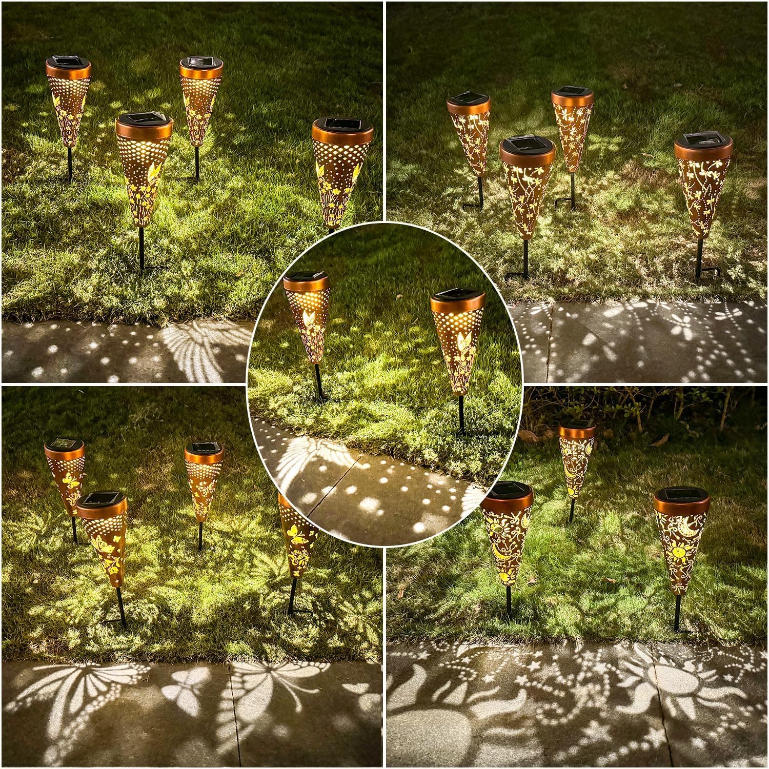 Dibieecn 4 Pack Hummingbird Solar Pathway Lights Outdoor,Metal Garden Decorations Outdoor Lights With Patterns And Warm Light,Wa