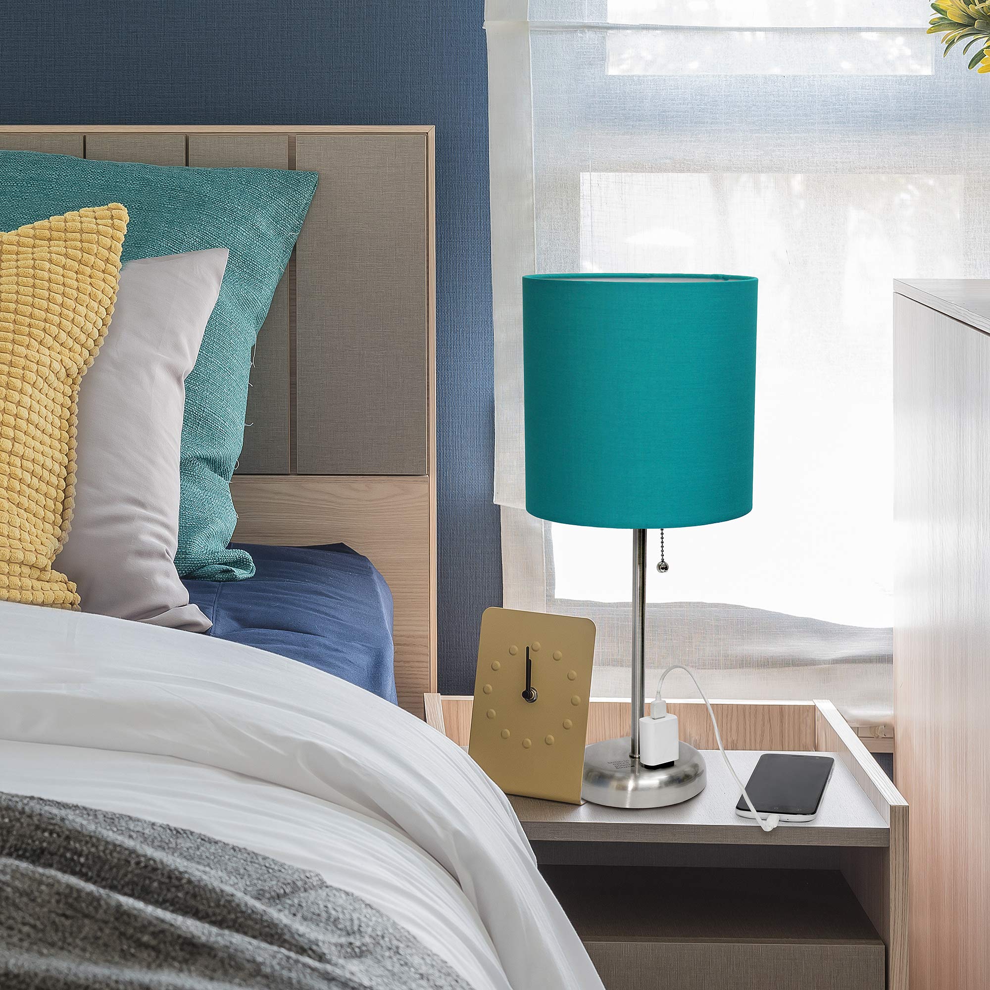 Simple Designs Table Lamp AET4202-TEA Metal Fabric Shade Dark Turquoise