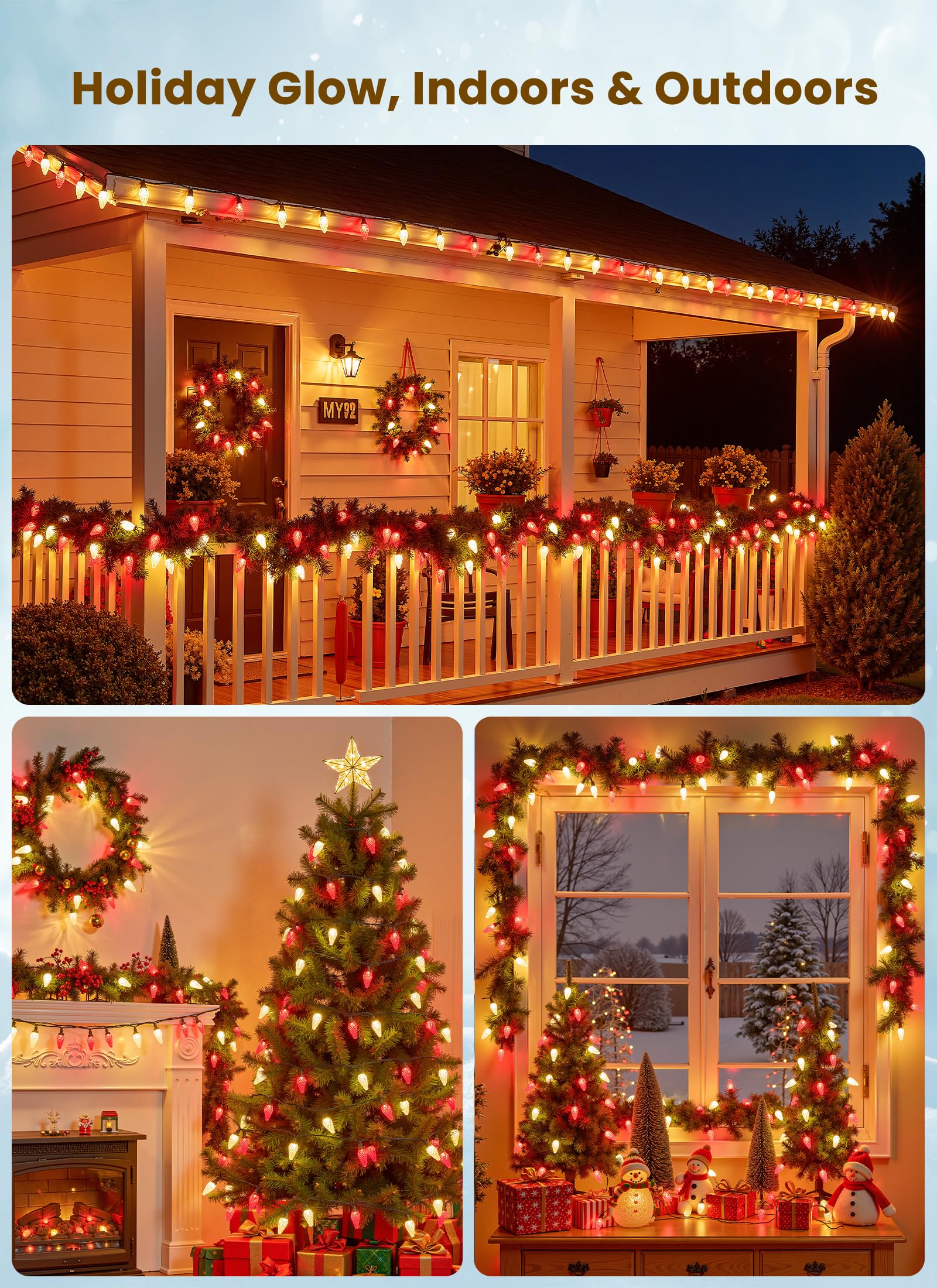 C9 Led Christmas Lights Outdoor  66 Feet 100 Led C9 String Light With 100 Spring Clips  Waterproof Connectable Christmas Tree Lights For Outside Roofline Patio Home Xmas Decor  Red & Warm White