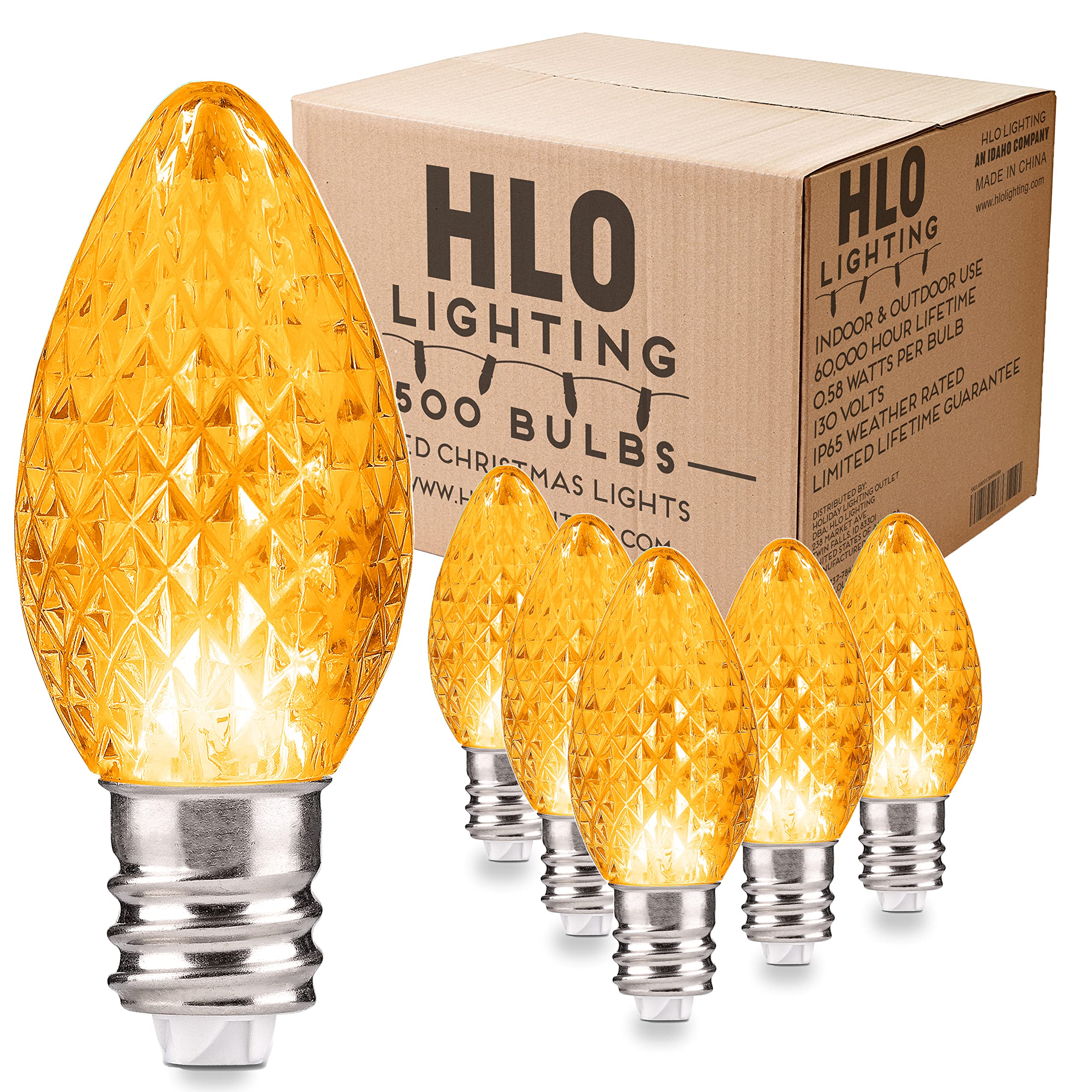 Holiday Lighting Outlet Faceted C7 Christmas Lights | Yellow Led Light Bulbs Holiday Decoration | Warm Christmas Decor For Indoor & Outdoor Use | 2 Smd Leds In Each Light Bulb | Set Of 500