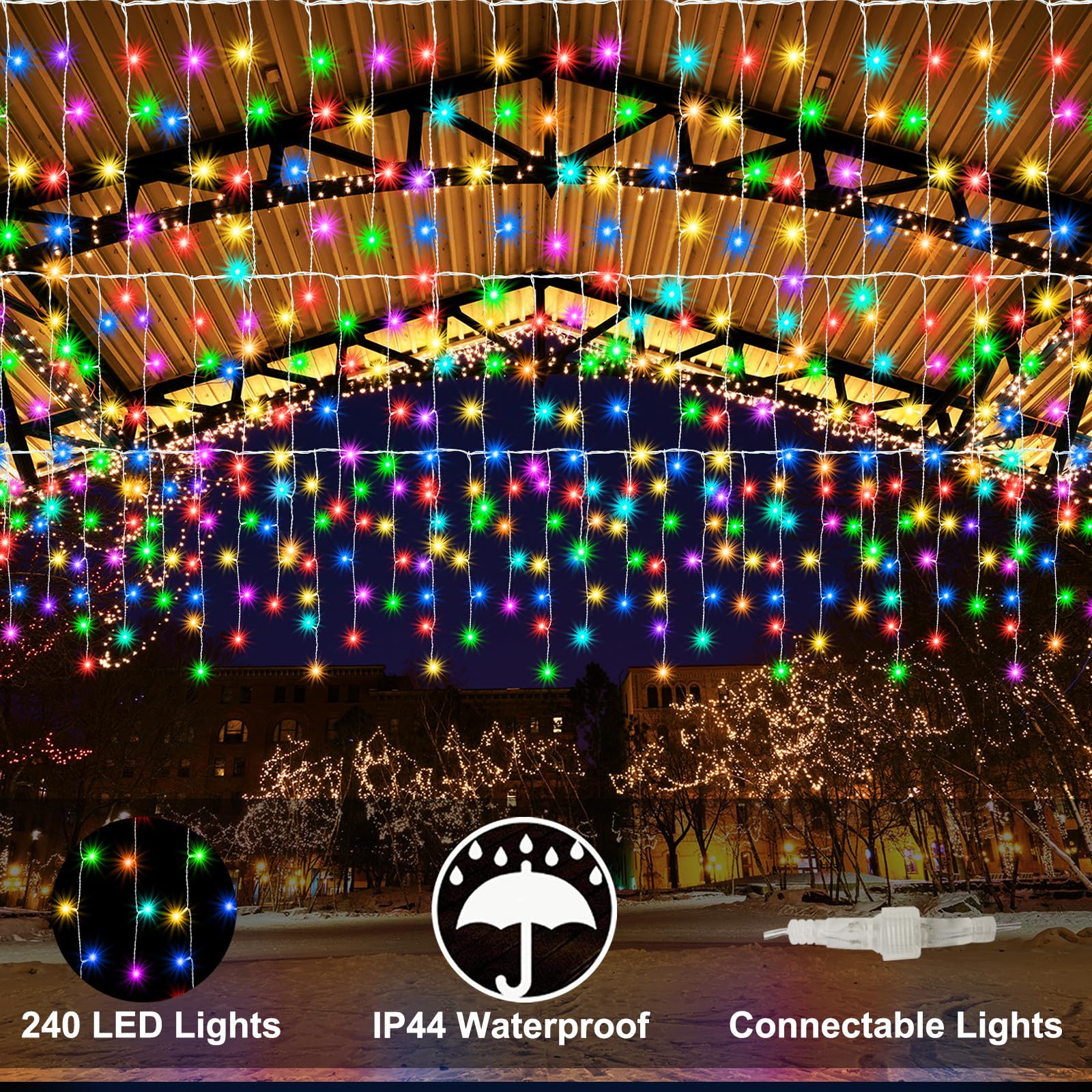 Pooqla Color Changing Icicle Lights, 240 LED 23FT RGB Waterproof String Lights with Remote for Outdoor Decor