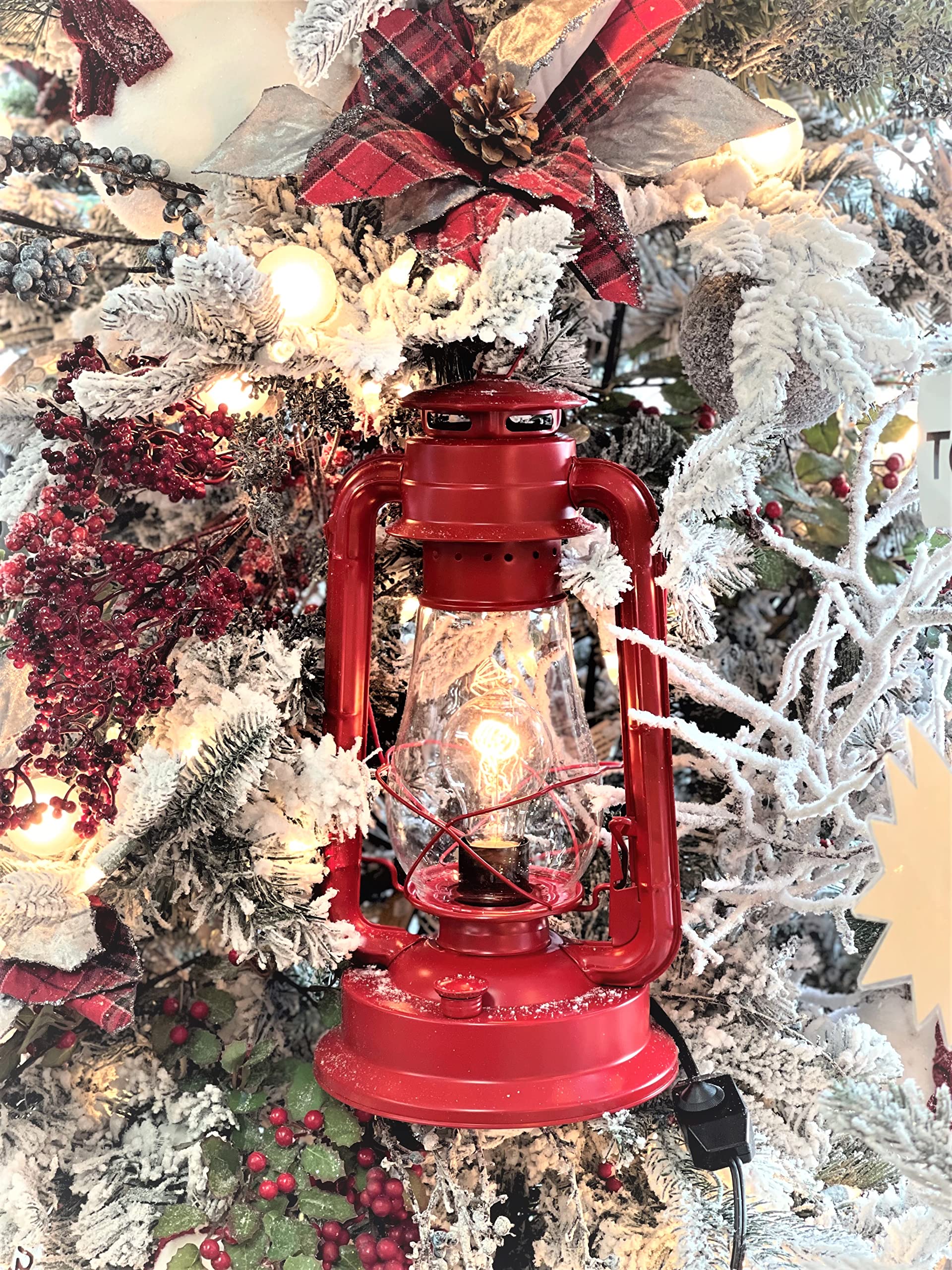 Muskoka Rustic Farmhouse Lantern Table Lamp - Dimmable Edison Bulb, Ul Listed, Red Finish