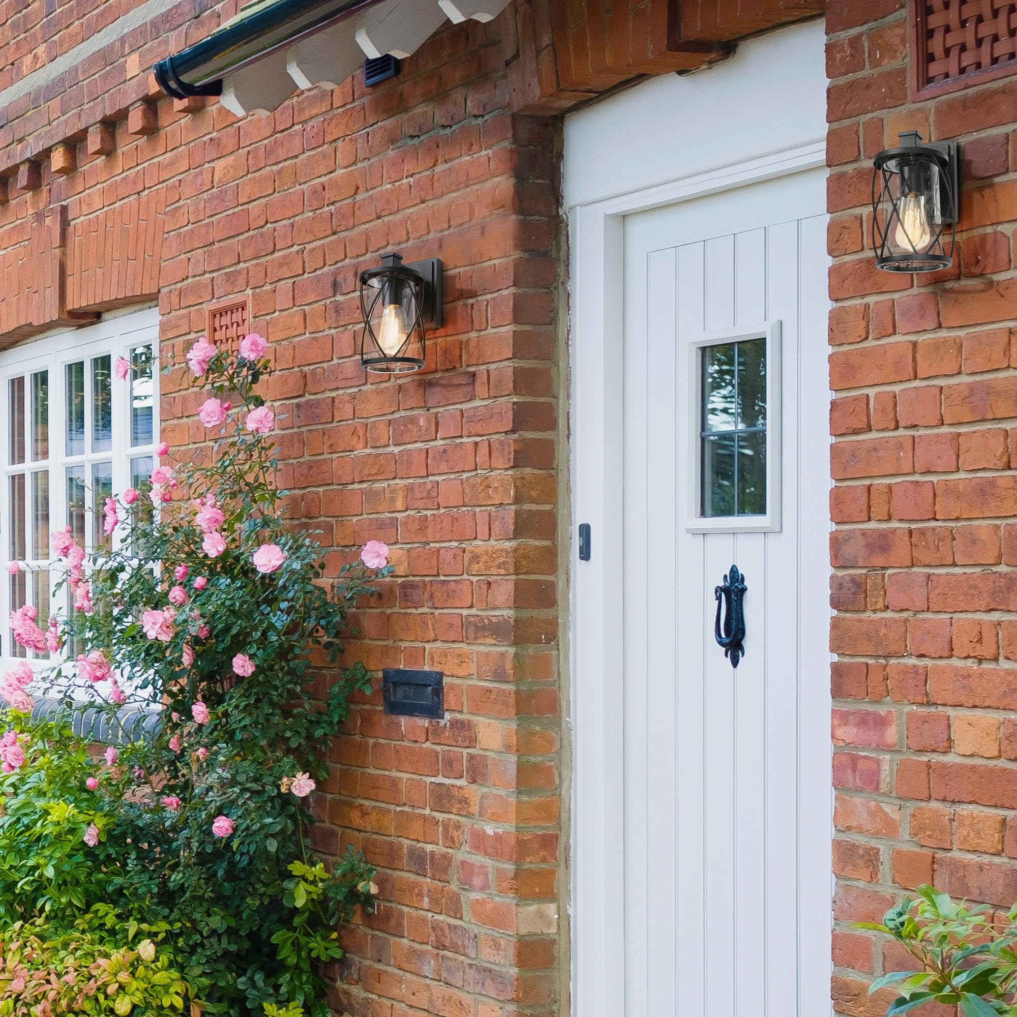 Classy Leaves Black Outdoor Light Fixture, 2-Pack Waterproof Farmhouse Wall Sconce For Porch, Patio