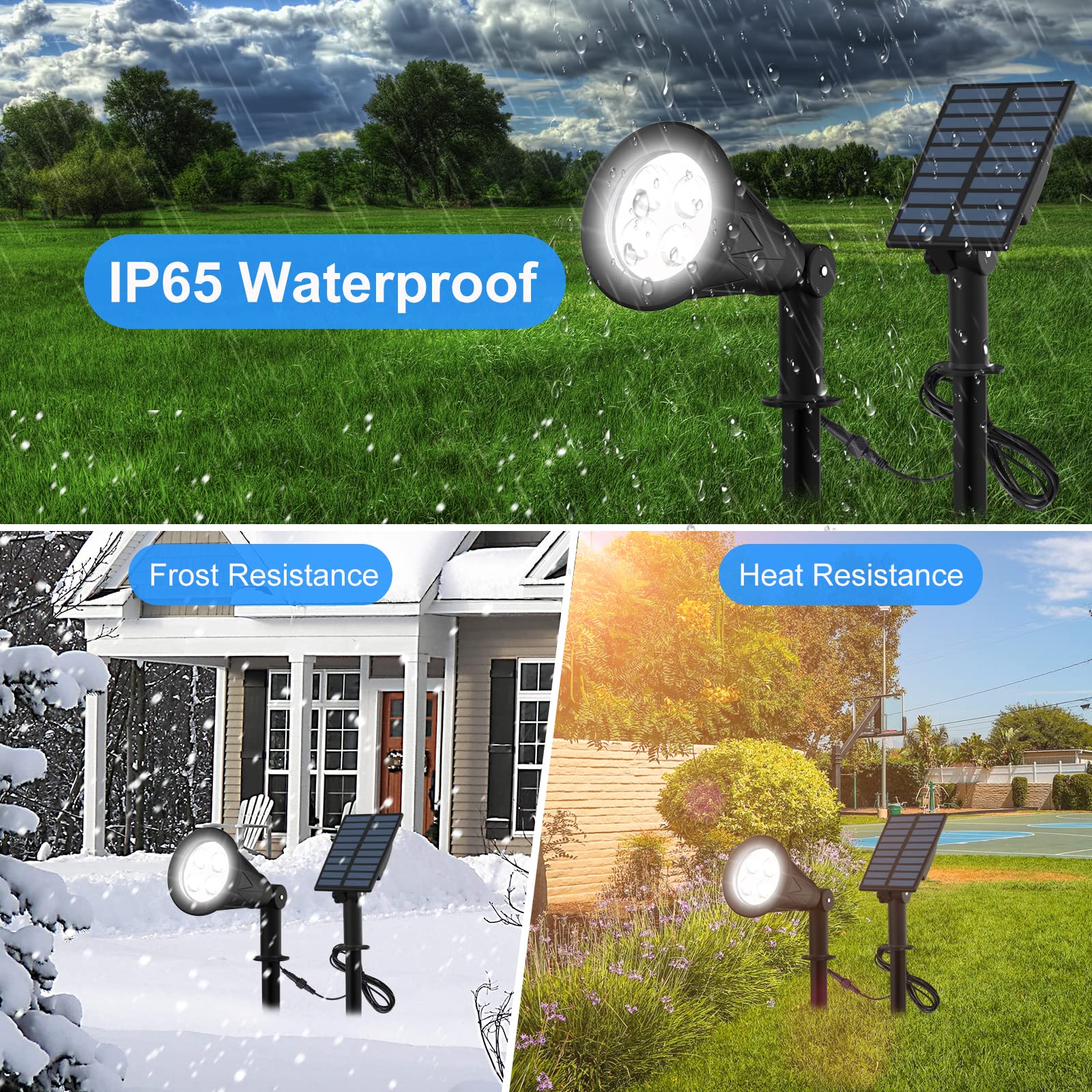 Solar Powered Led Spot Light, T-Sunus 2 In 1 Installation Separated Panel And Light, Ip65 Waterproof Outdoor Landscape Security Lighting For Patio,Yard,Garden,Driveway,Stair (2Pack White-6000K)