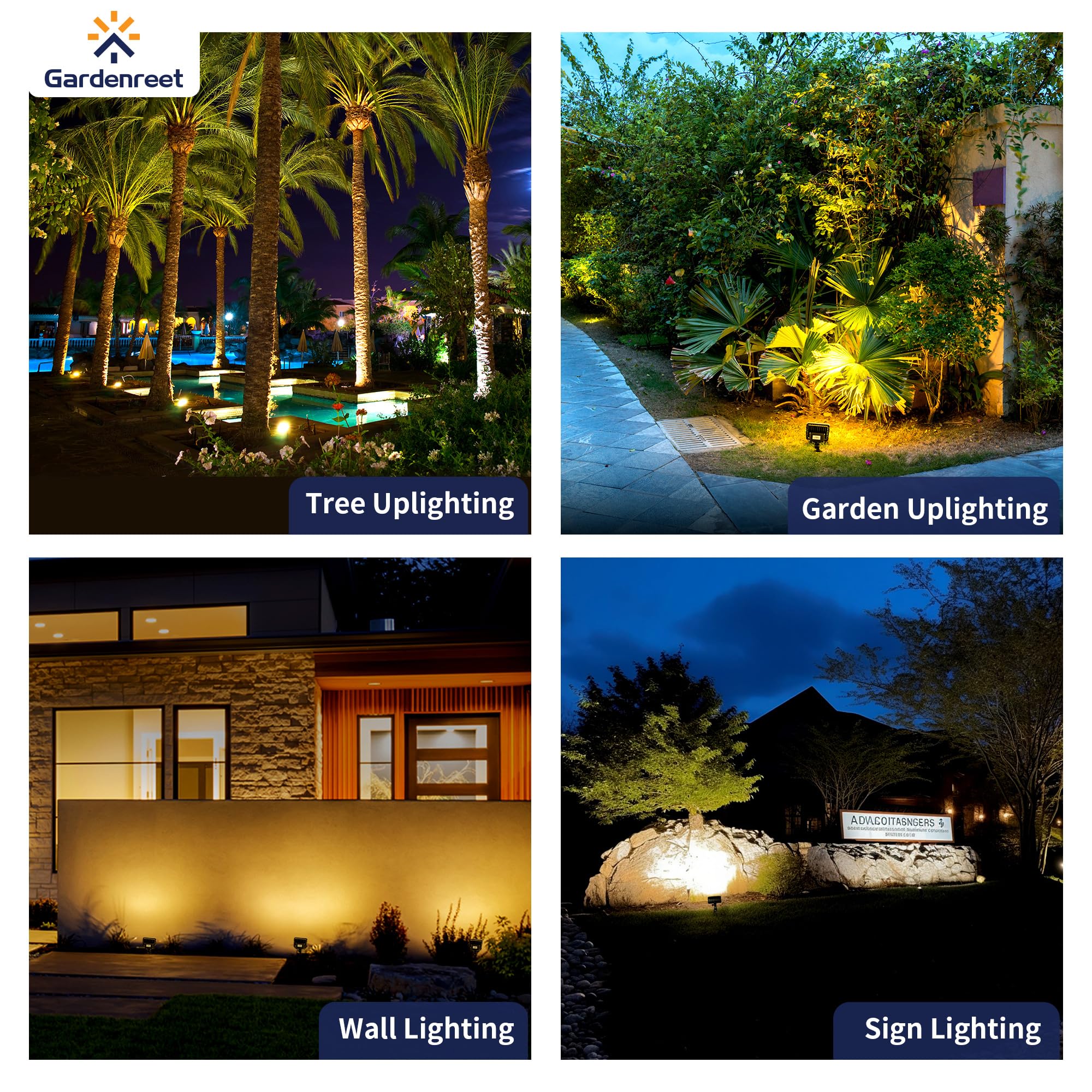 Gardenreet Led Wall Wash Lights - Low Voltage Landscape Flood Light, Brightness & Warm White Daylight White Adjustable, 12V Outd
