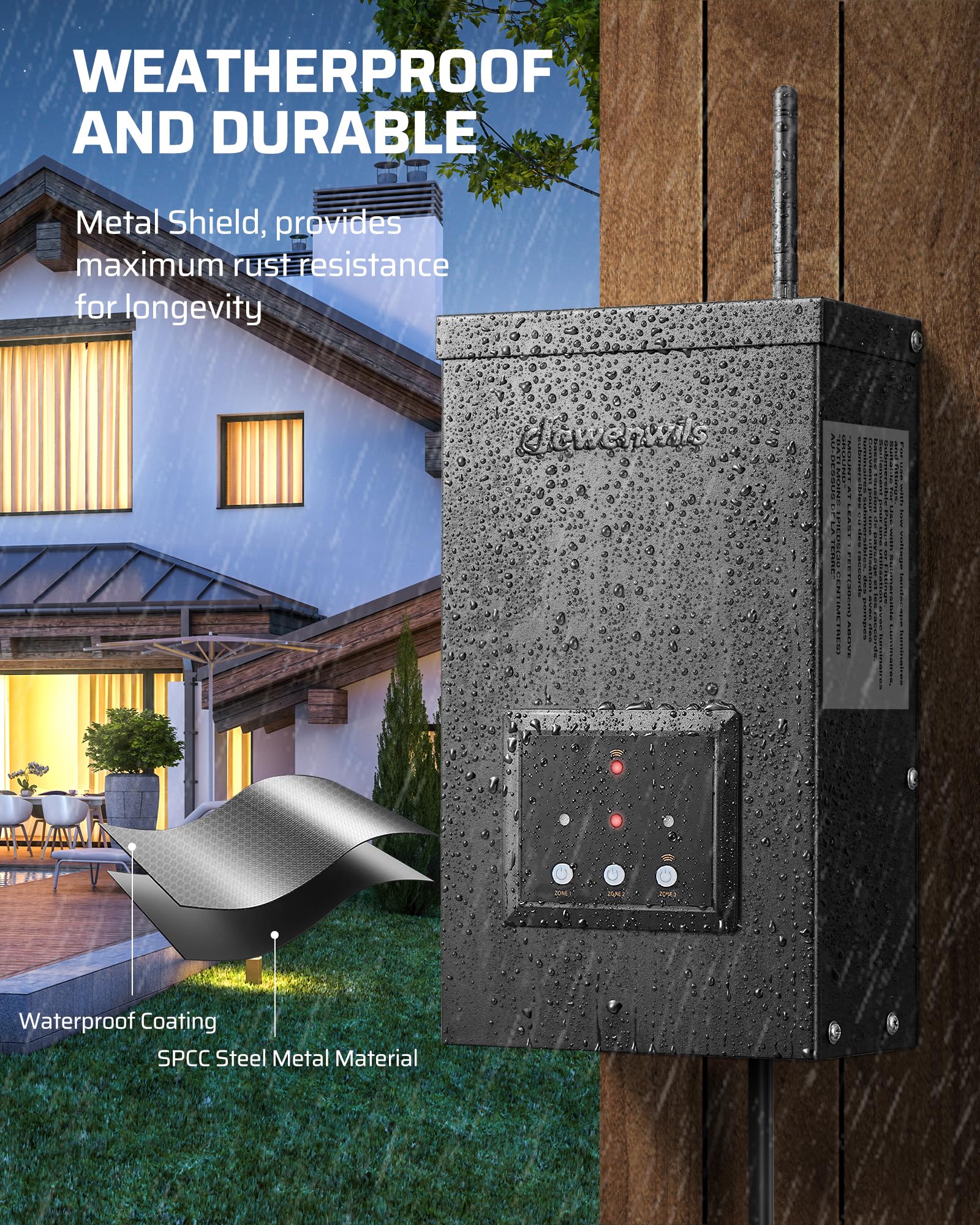 Dewenwils Smart Low Voltage Landscape Transformer 200W, 3 Independent Outputs, 120V Ac To 12V/14V Ac, Landscape Lighting Transfo