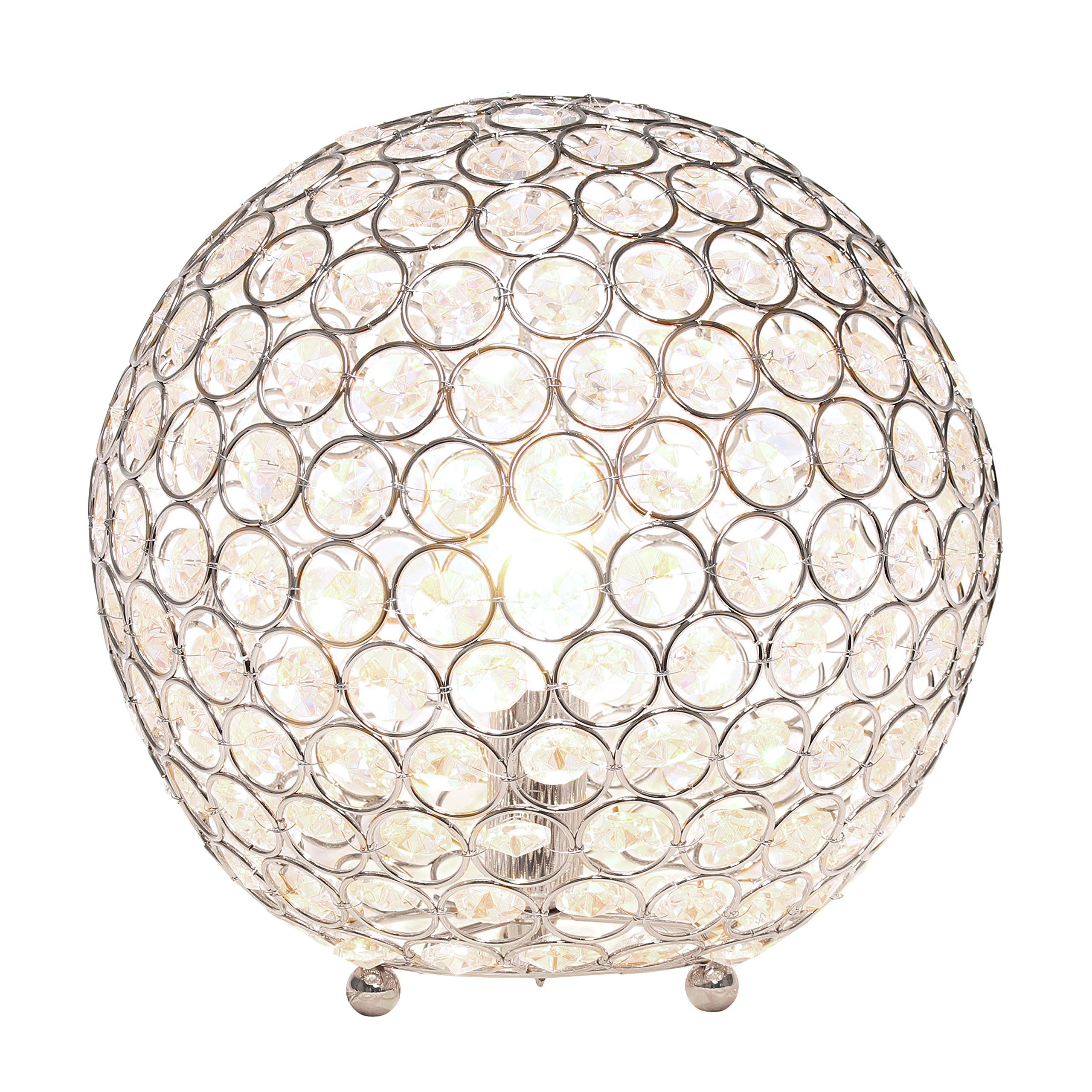 Elegant Designs Lt1067-Chr 10&quot; Elipse Crystal Collection Metal Crystal Ball Sequin Table Desk Lamp For Accent Lighting, Décor, Living Room, Chrome