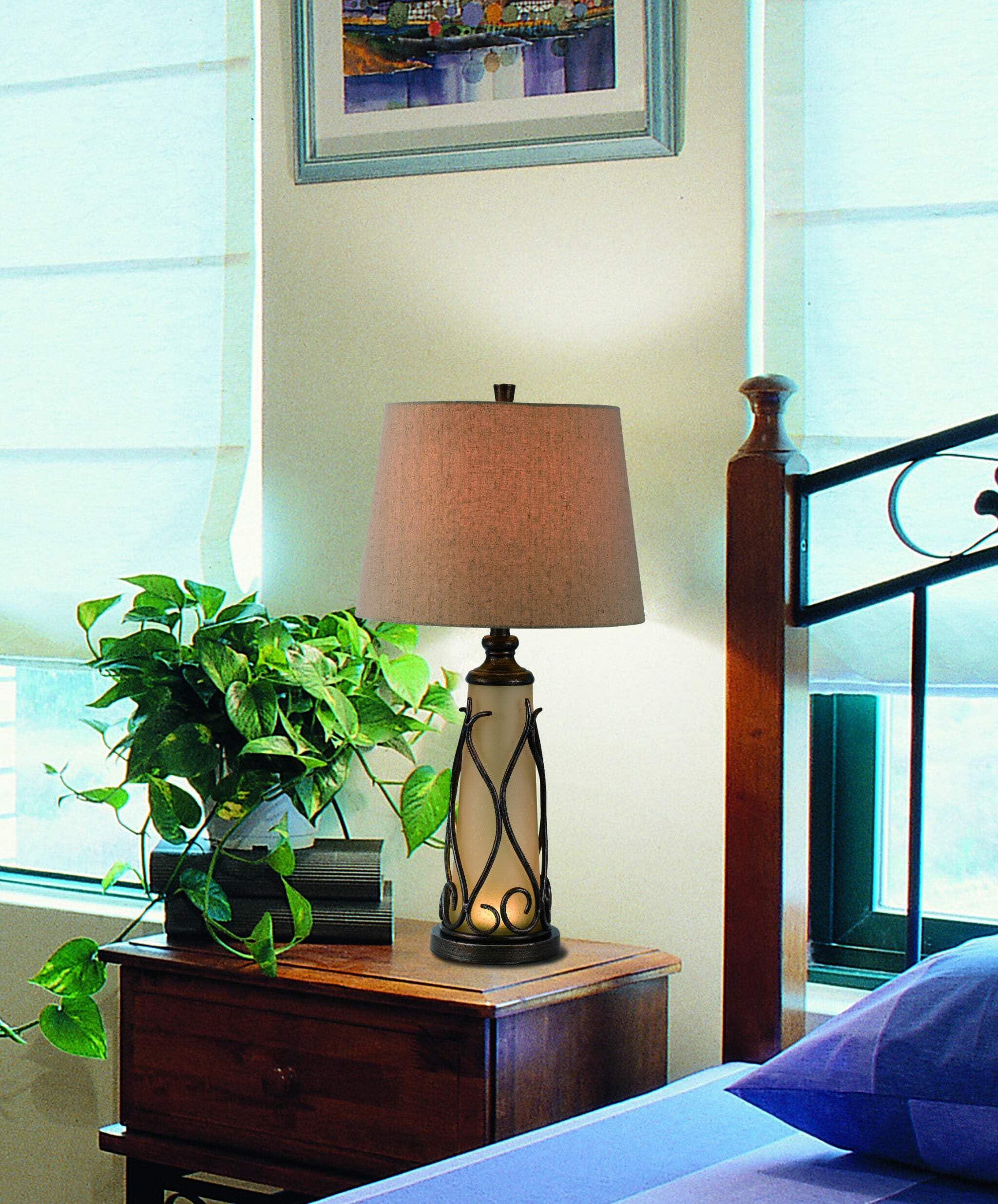 HomeRoots Two Light Table Lamp, Metal, Brown Empire Shade, 30 in., Model 524690