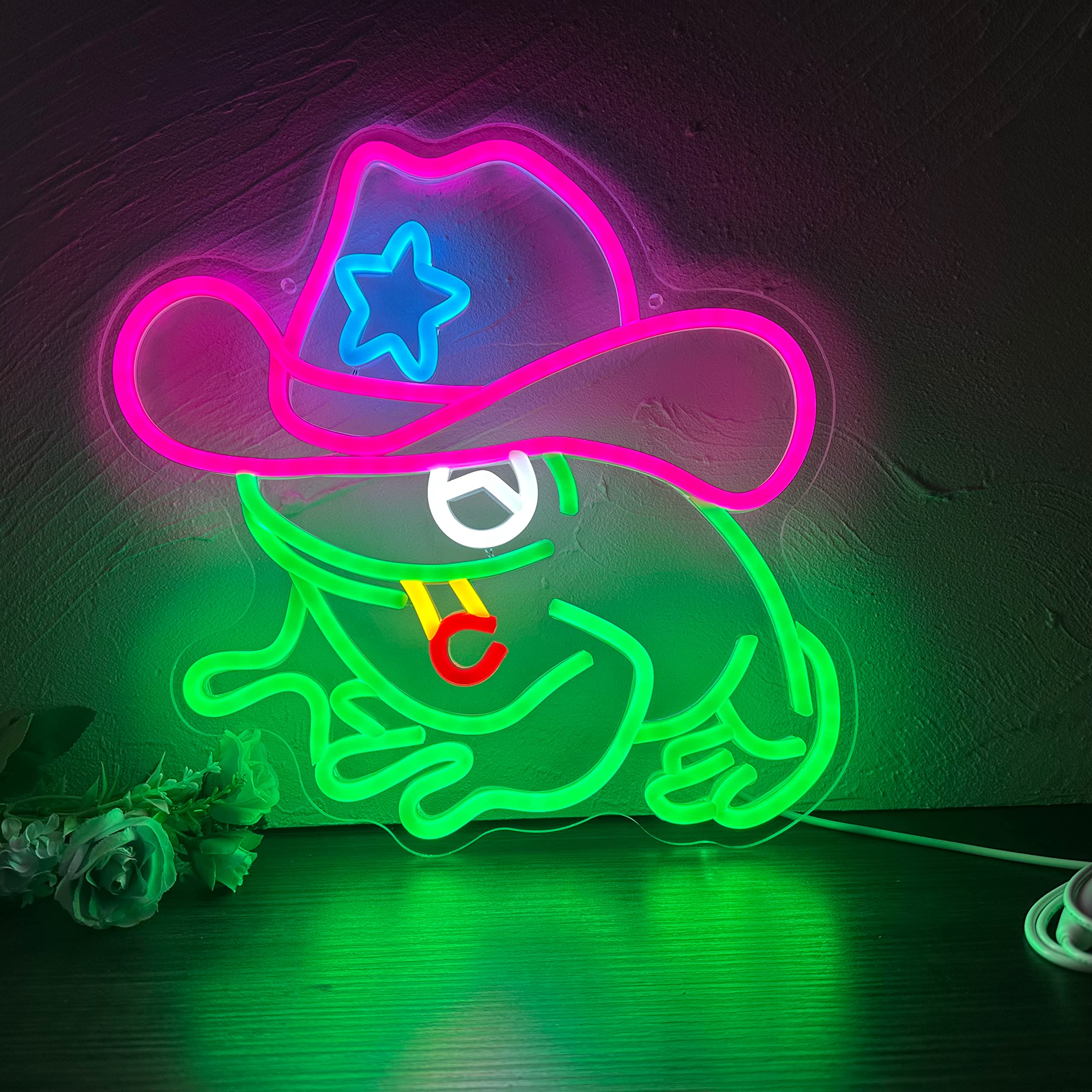 manimo Frog Cowboy Neon Sign - LED Wall Decor with Adjustable Brightness, USB Powered for Bedroom, Game Room, Party, and Wedding