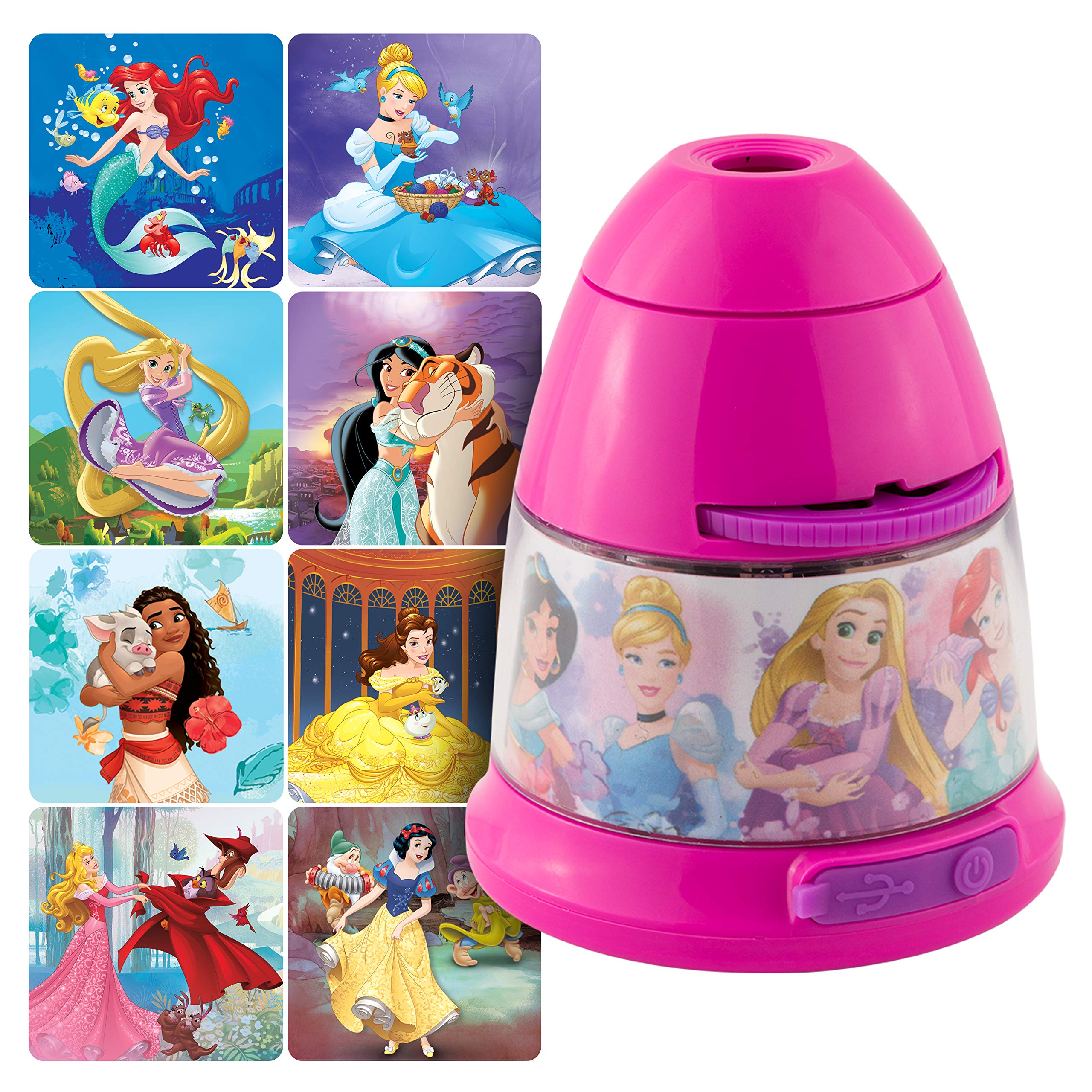 Projectables Disney Princess LED Kids Night Light, USB, Plug-in, Projector, Battery, Girls, Moana, Cinderella, Rapunzel, Jasmine