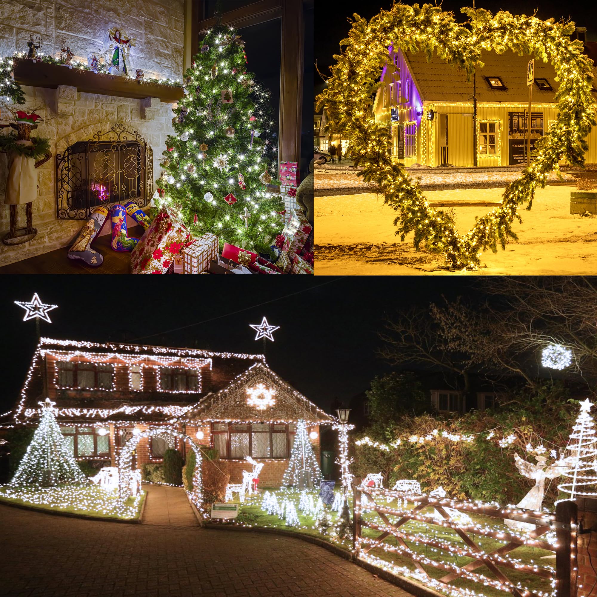 LYHOPE 300 LED Christmas Fairy Lights, 98.4ft Color Changing String Lights, Warm & White, with Remote, Model JT-EL/FC300V0200-C