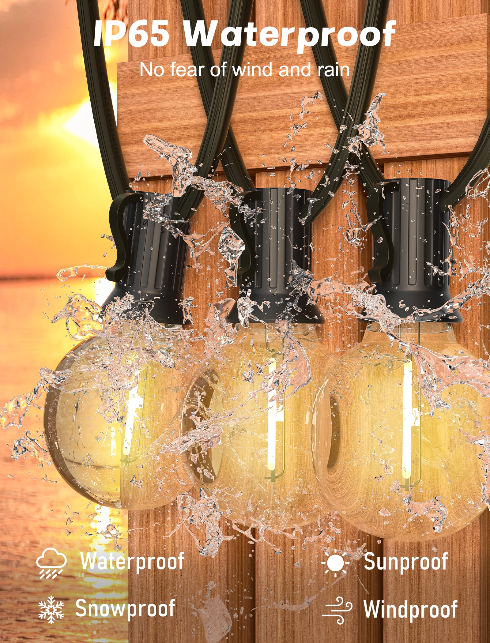 Sunsgne Outdoor String Lights, 50Ft Outdoor Globe Light With 52 G40 Shatterproof Led Bulbs(2 Spare), String Lights For Outside P